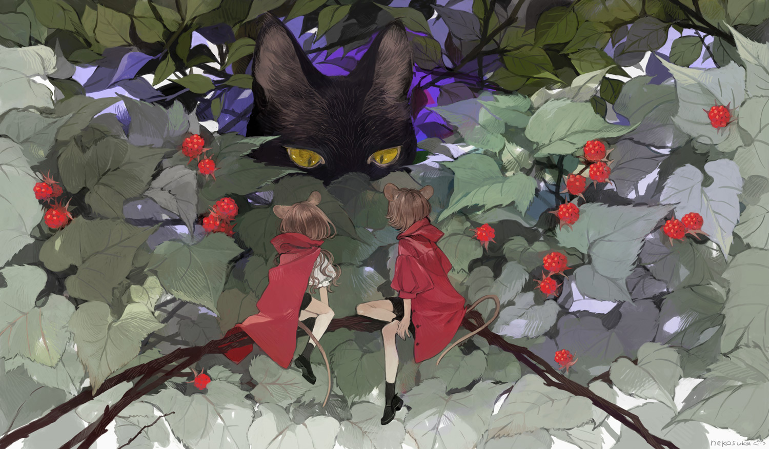 Anime Anime Girls Cats Nekosuke Original Characters Flowers Mouse Girls Mouse Ears 1500x876