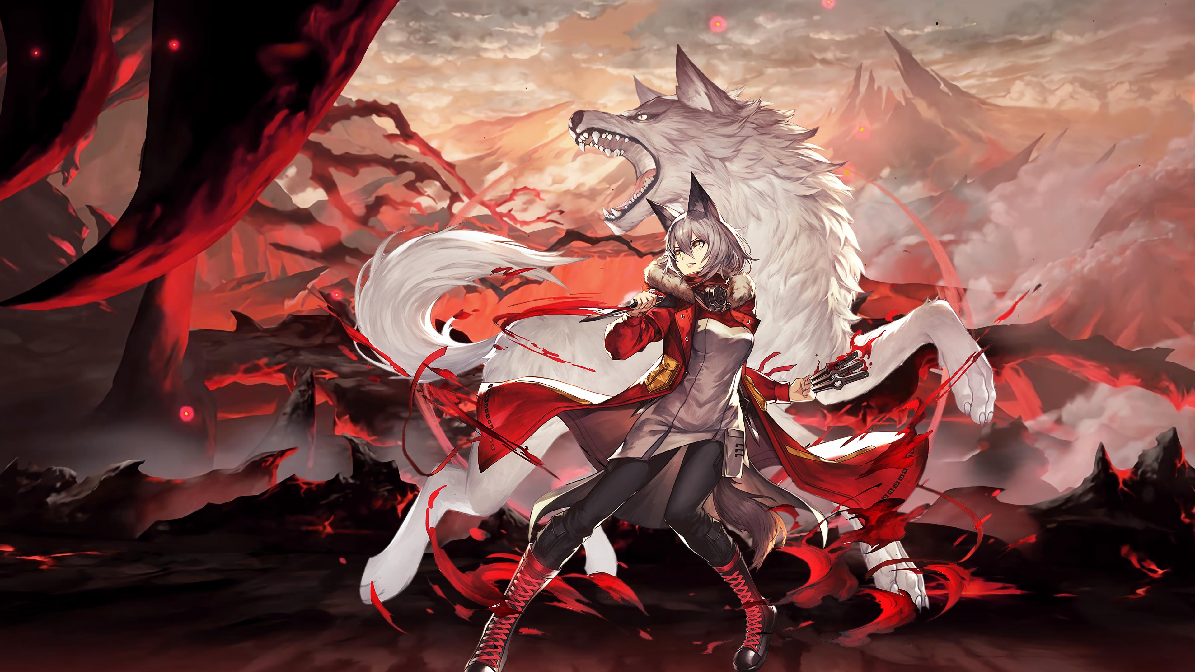 Anime Anime Girls Wolf Wolf Ears Knife Mountains Wolf Girls Arknights Projekt Red Arknights 3840x2160