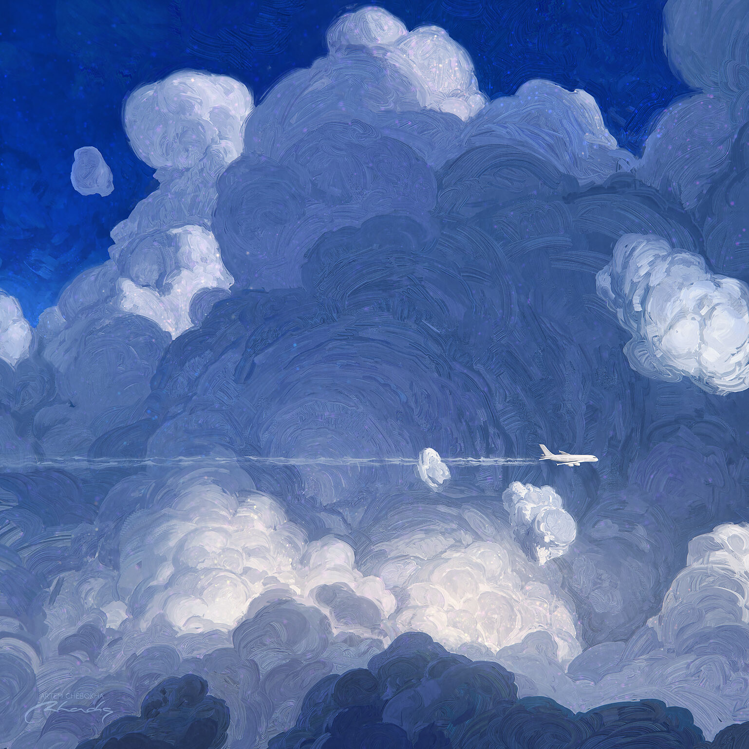 Artem Chebokha Digital Art Clouds Sky Planes Contrail 1538x1538