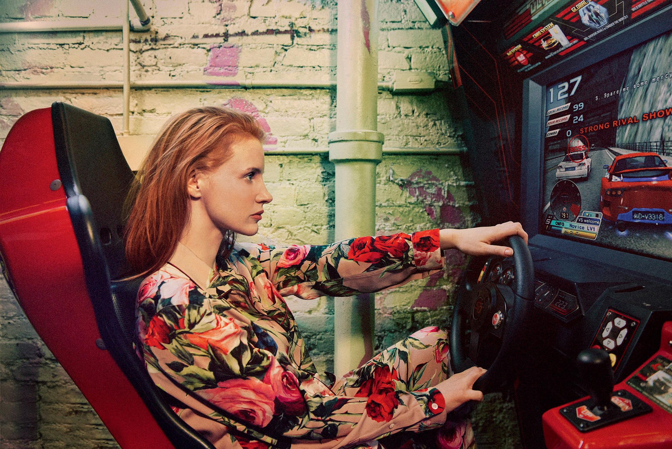 Actress American Arcade Jessica Chastain Redhead 2309x1543