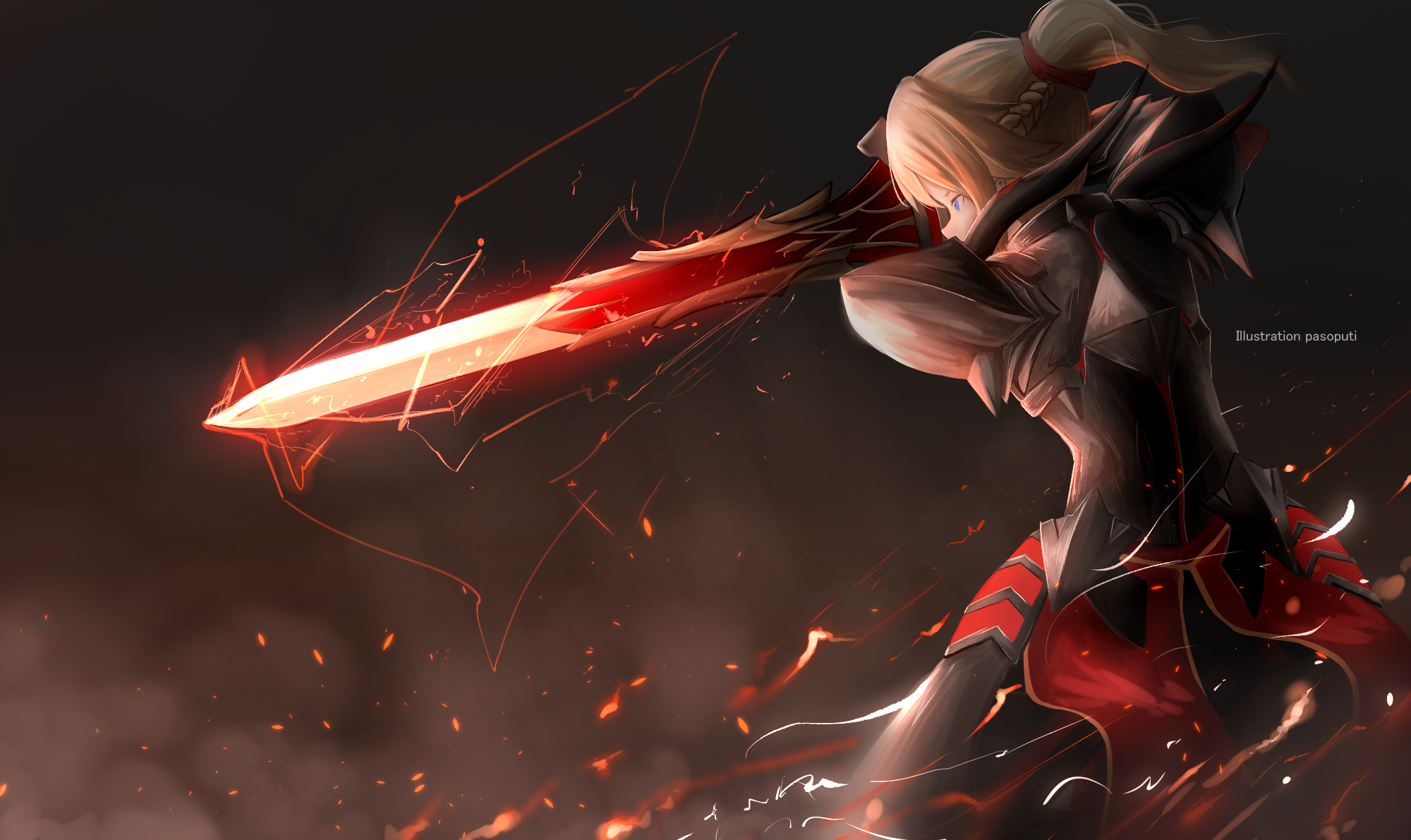 Armor Blonde Blue Eyes Fate Series Girl Mordred Fate Apocrypha Ponytail Saber Fate Series Saber Of R 2000x1191