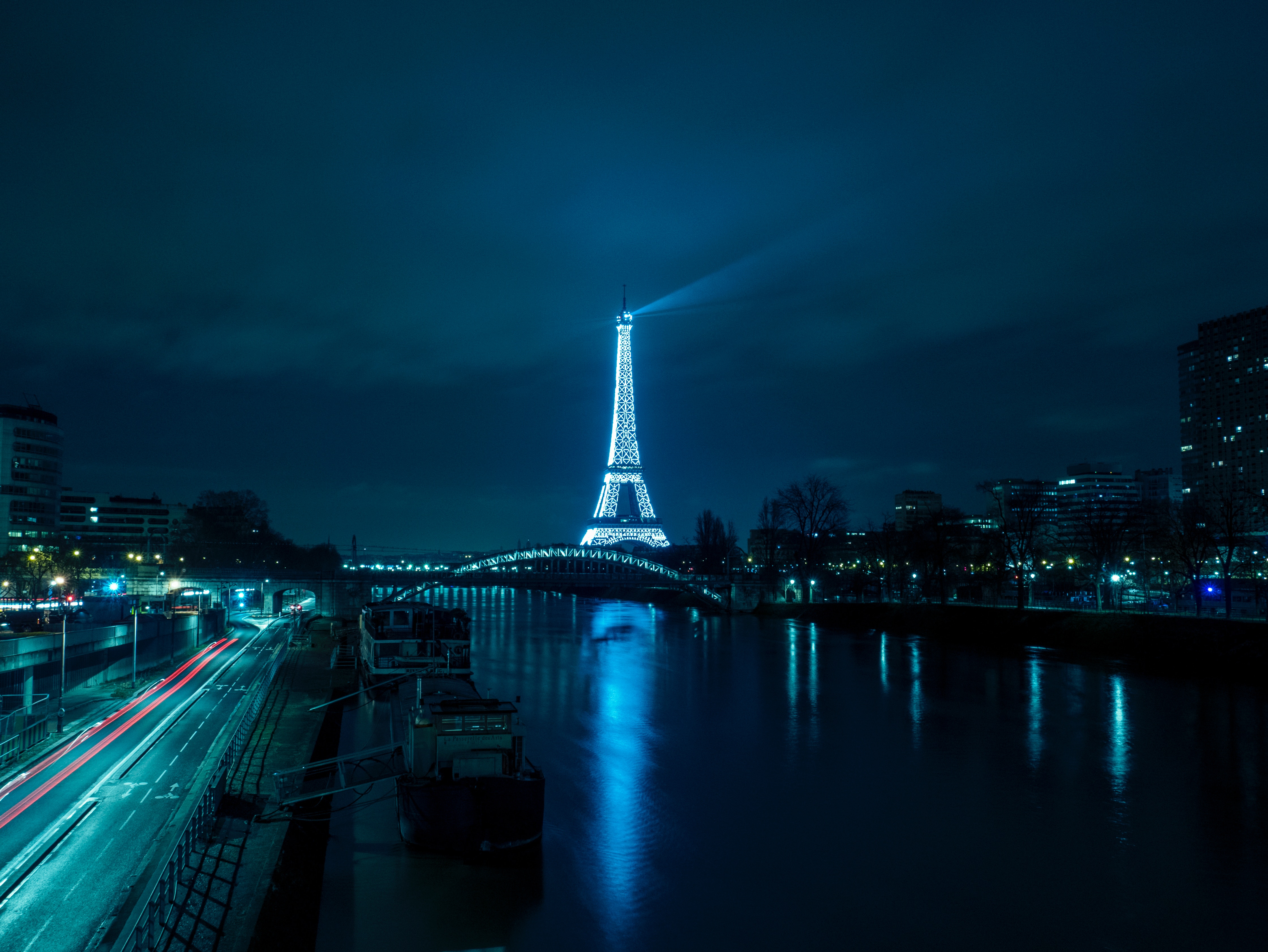 City Eiffel Tower France Light Monument Night Paris River 4481x3365