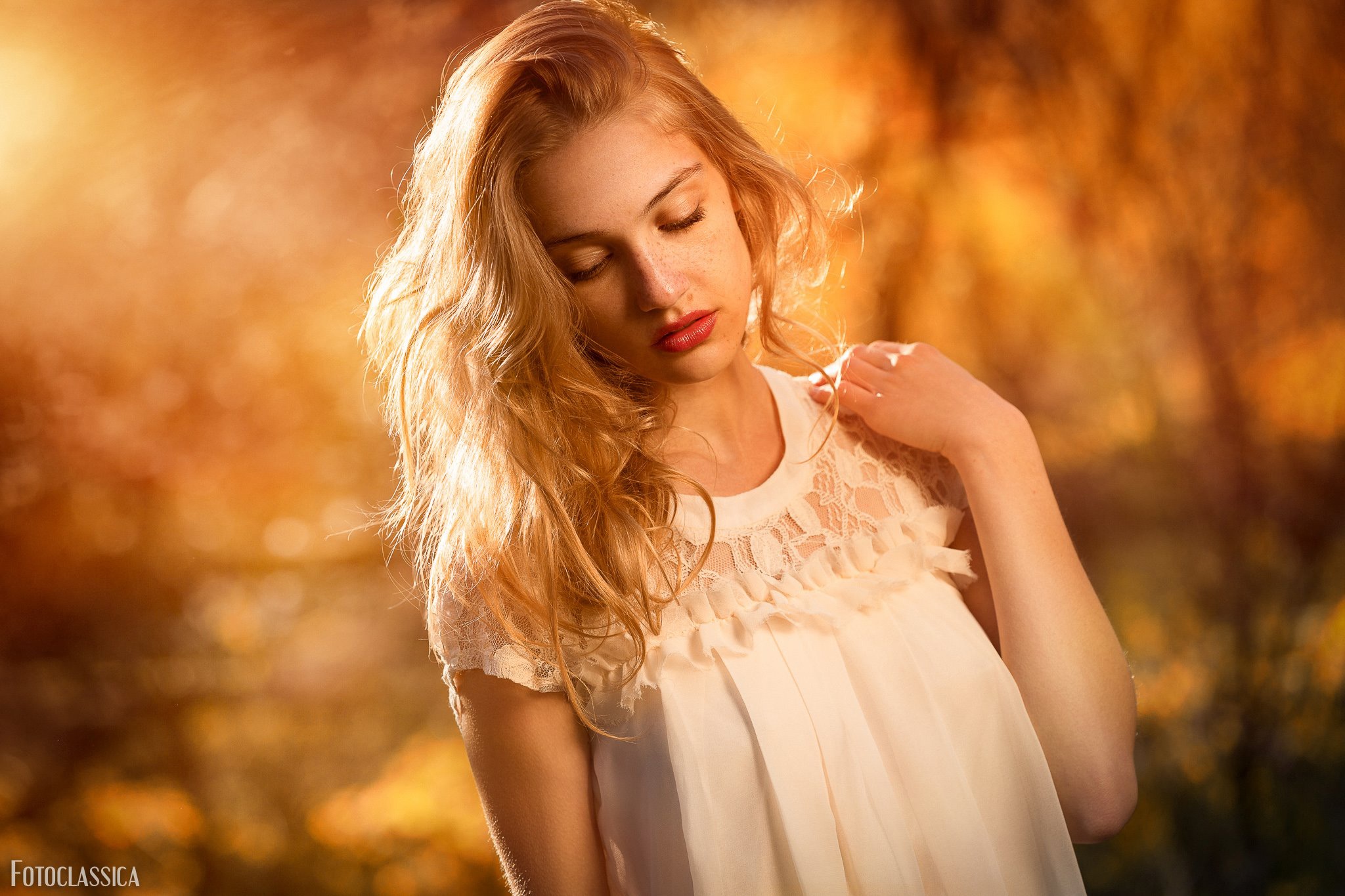 Blonde Depth Of Field Girl Lipstick Model Mood White Dress Woman 2048x1365