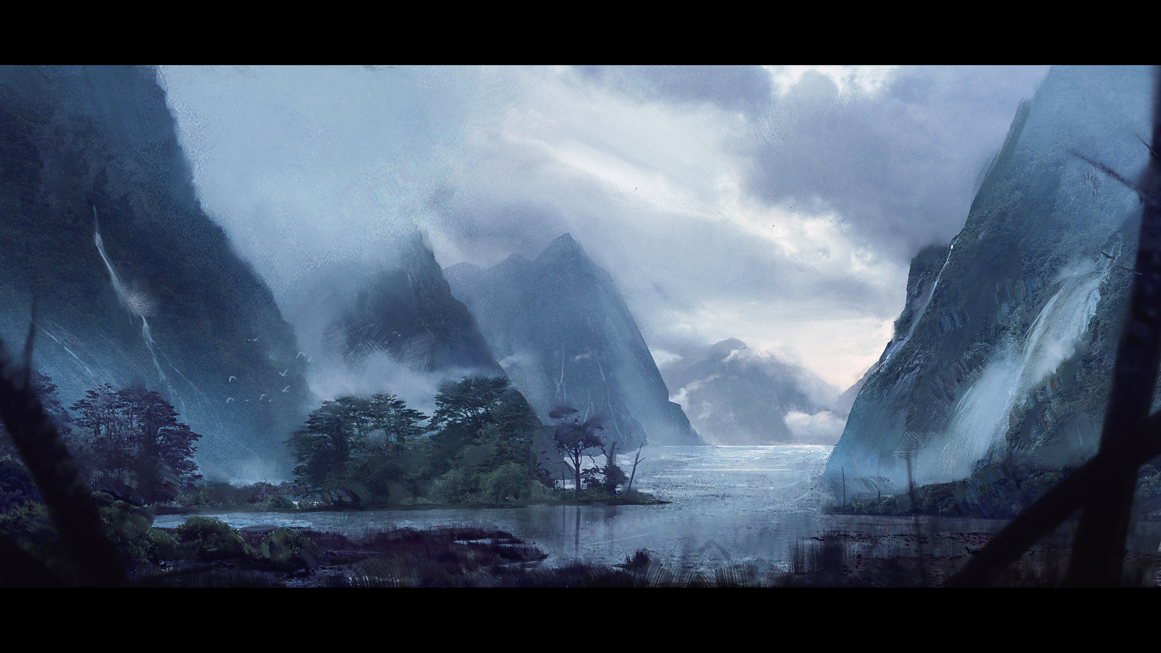 Samuele Bandini Artwork White Mountains Lake Digital Painting Digital Art Landscape Mountains Mist 3840x2160