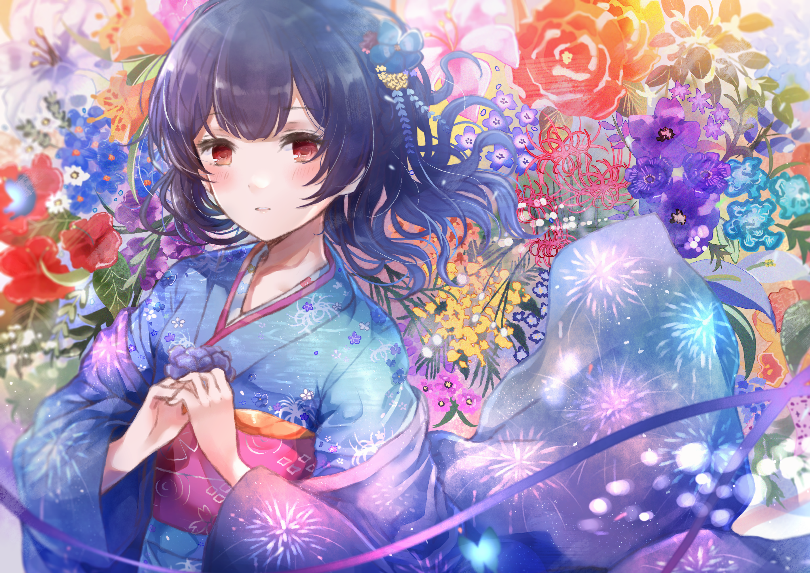 Blue Hair Girl Kimono Rinze Morino The Idolm Ster Shiny Colors 2813x1991