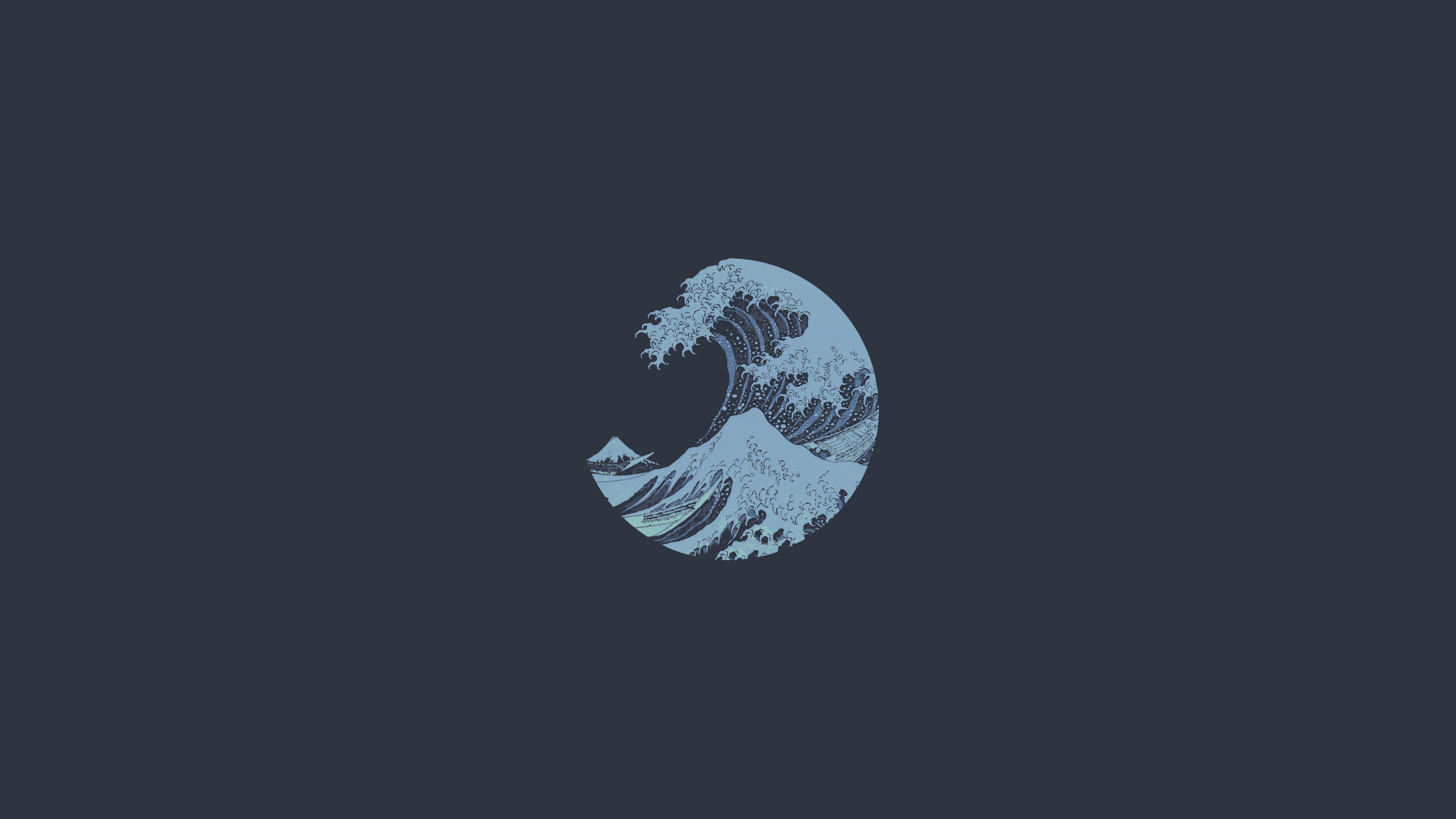 The Great Wave Off Kanagawa Minimalism Digital Artwork Digital Art Blue Waves 3840x2160