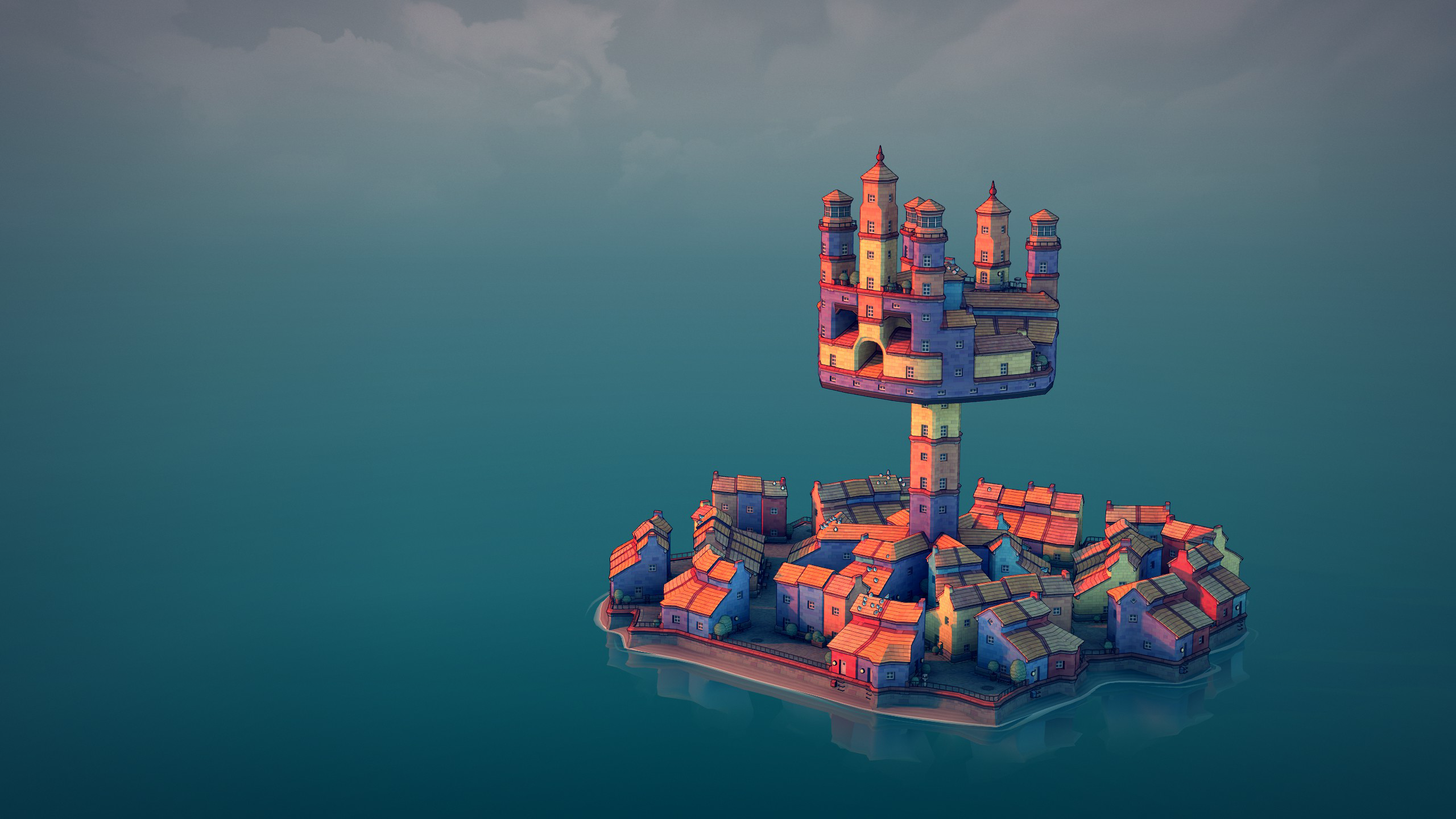 Townscaper Town Skyline Castle Seashore Video Game Art Video Games Minimalism Architecture 2560x1440