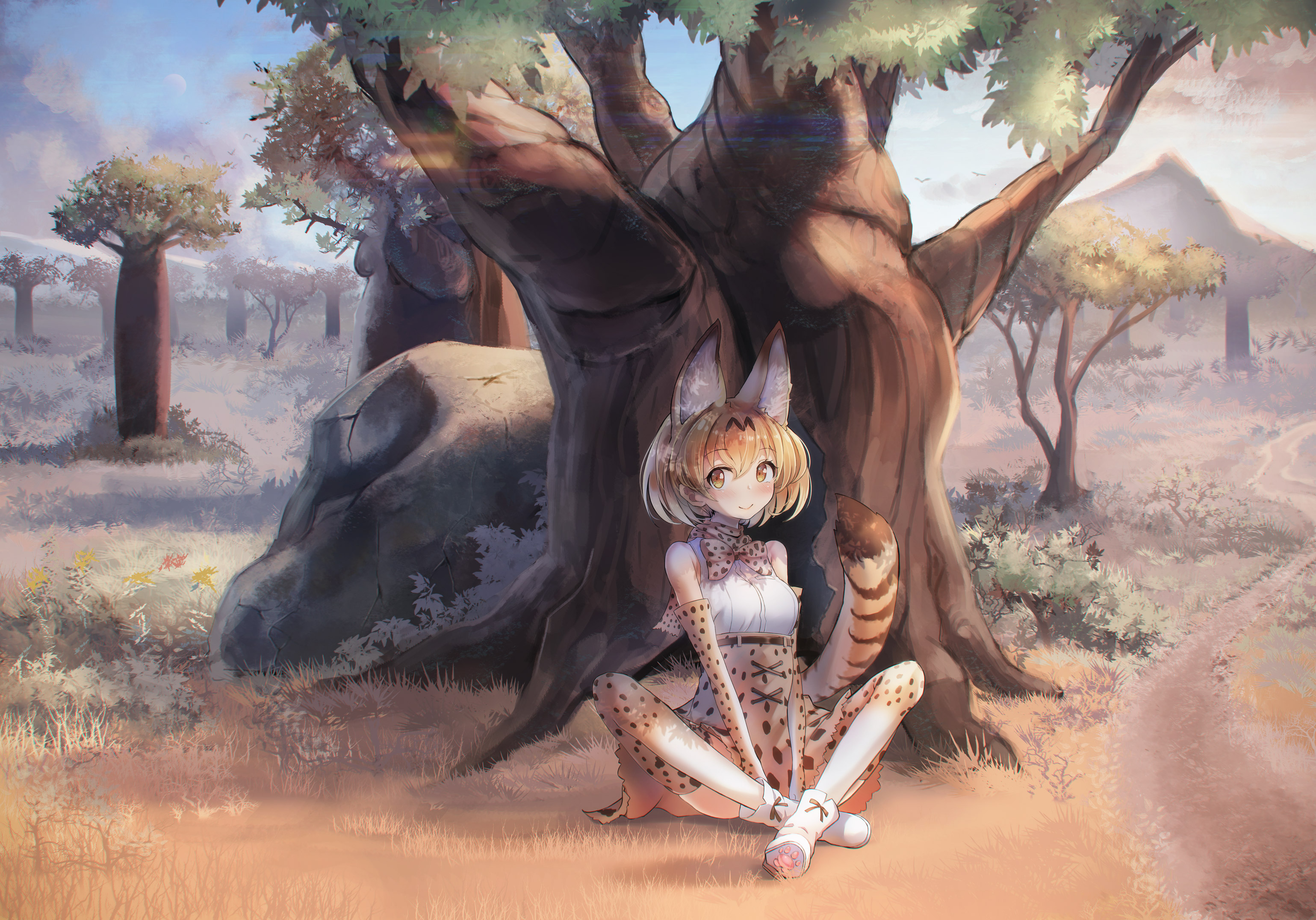 Anime Girls Animal Ears Smiling Kemono Friends Serval Kemono Friends 3078x2153