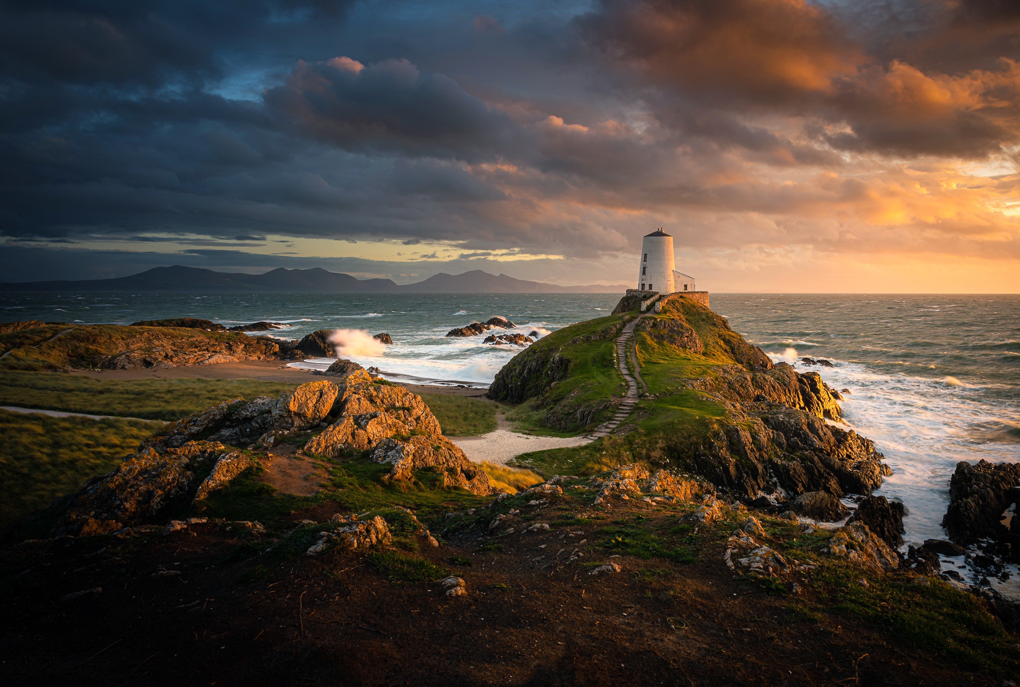 Coast Horizon Lighthouse Ocean Path Sea Shore Wales 2048x1379