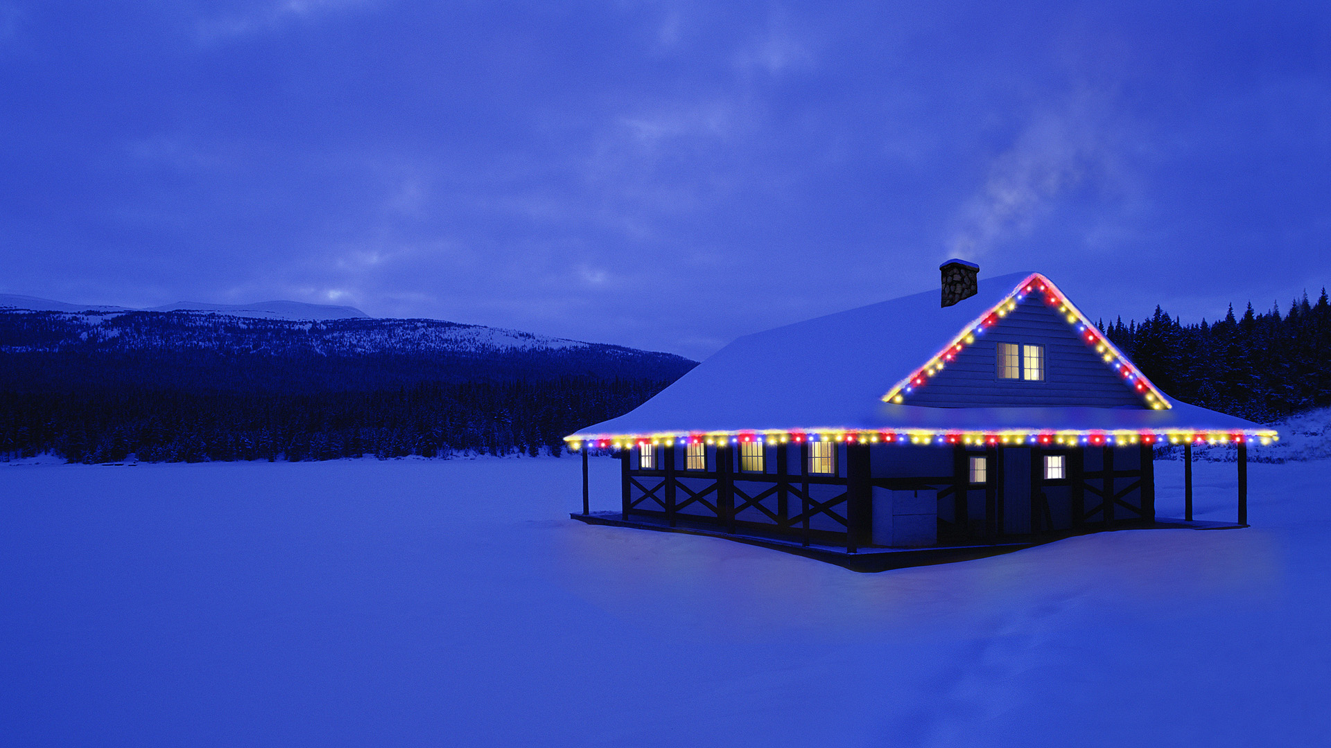 House Light Night Snow Winter 1920x1080