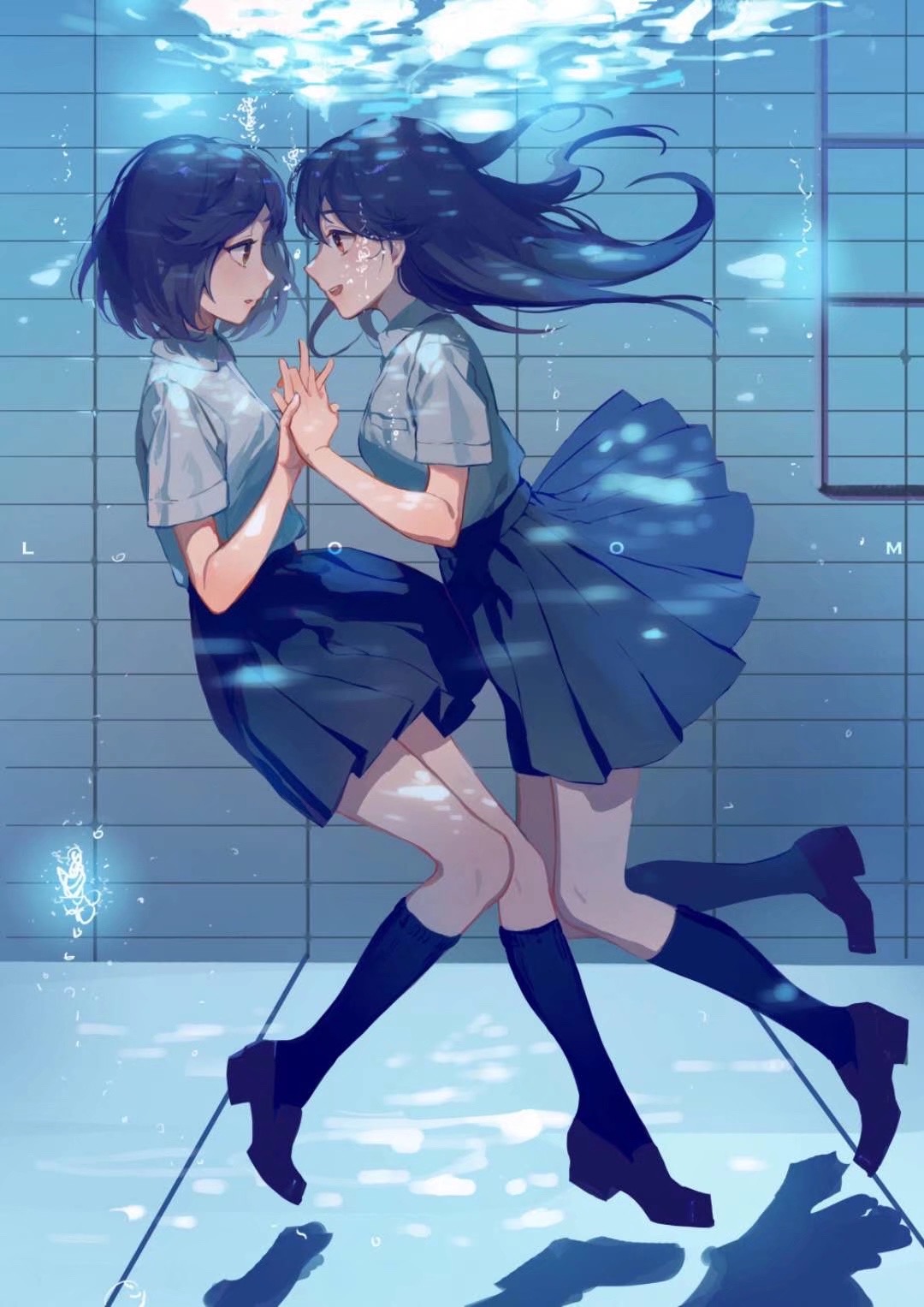 Anime Girls Zhibuji Loom Underwater School Uniform Dark Hair 1080x1527