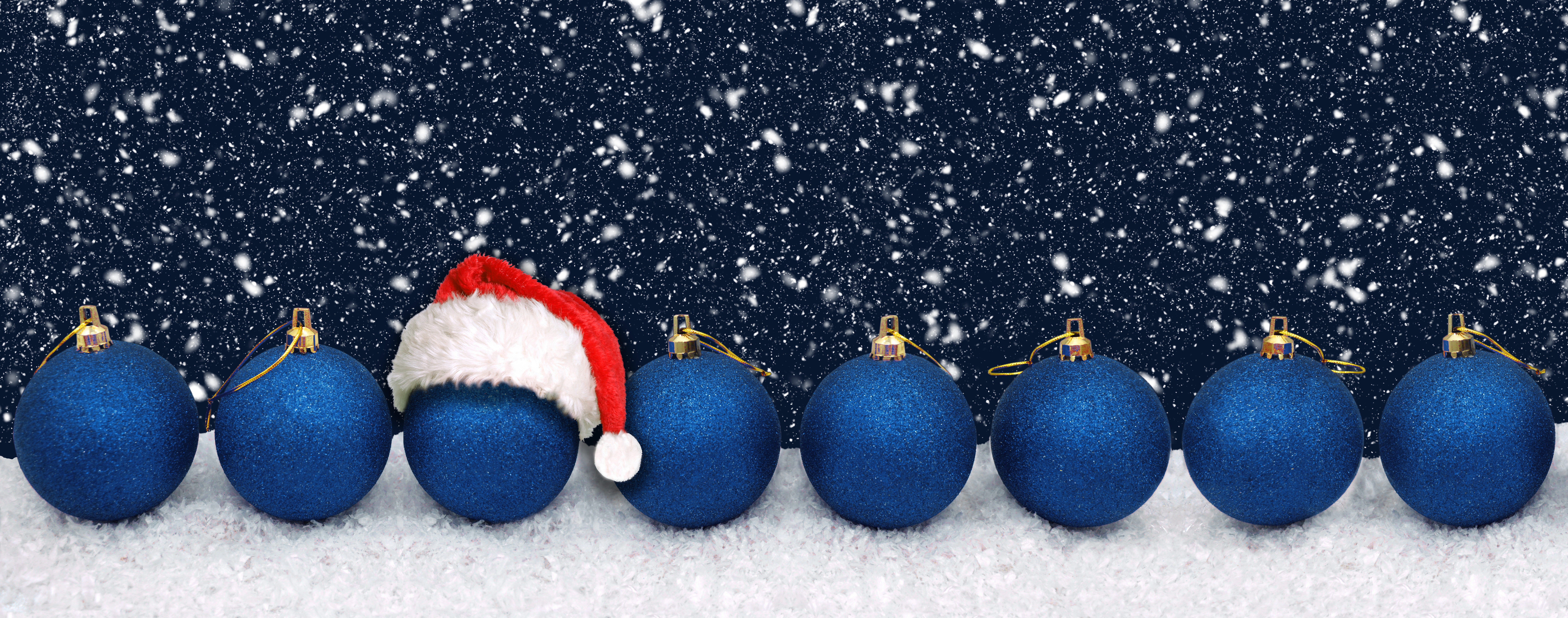 Bauble Christmas Ornaments Santa Hat Snowfall 8821x3479