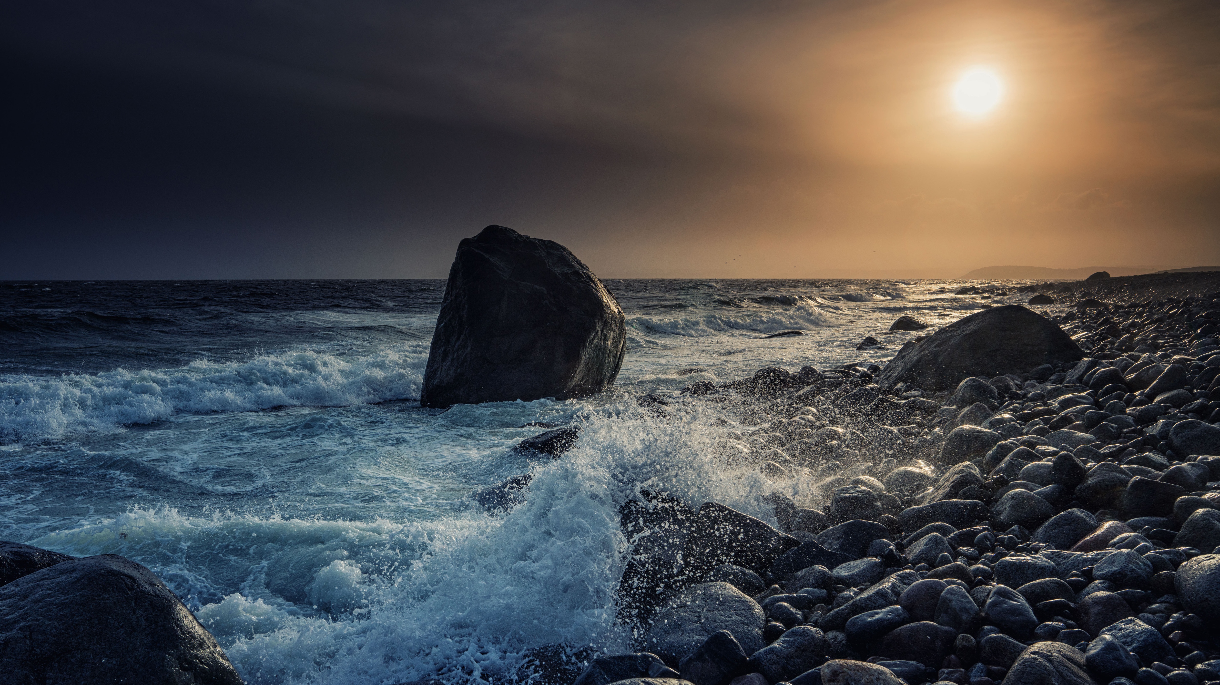 Coast Norway Sea Stone Sunset 5000x2807