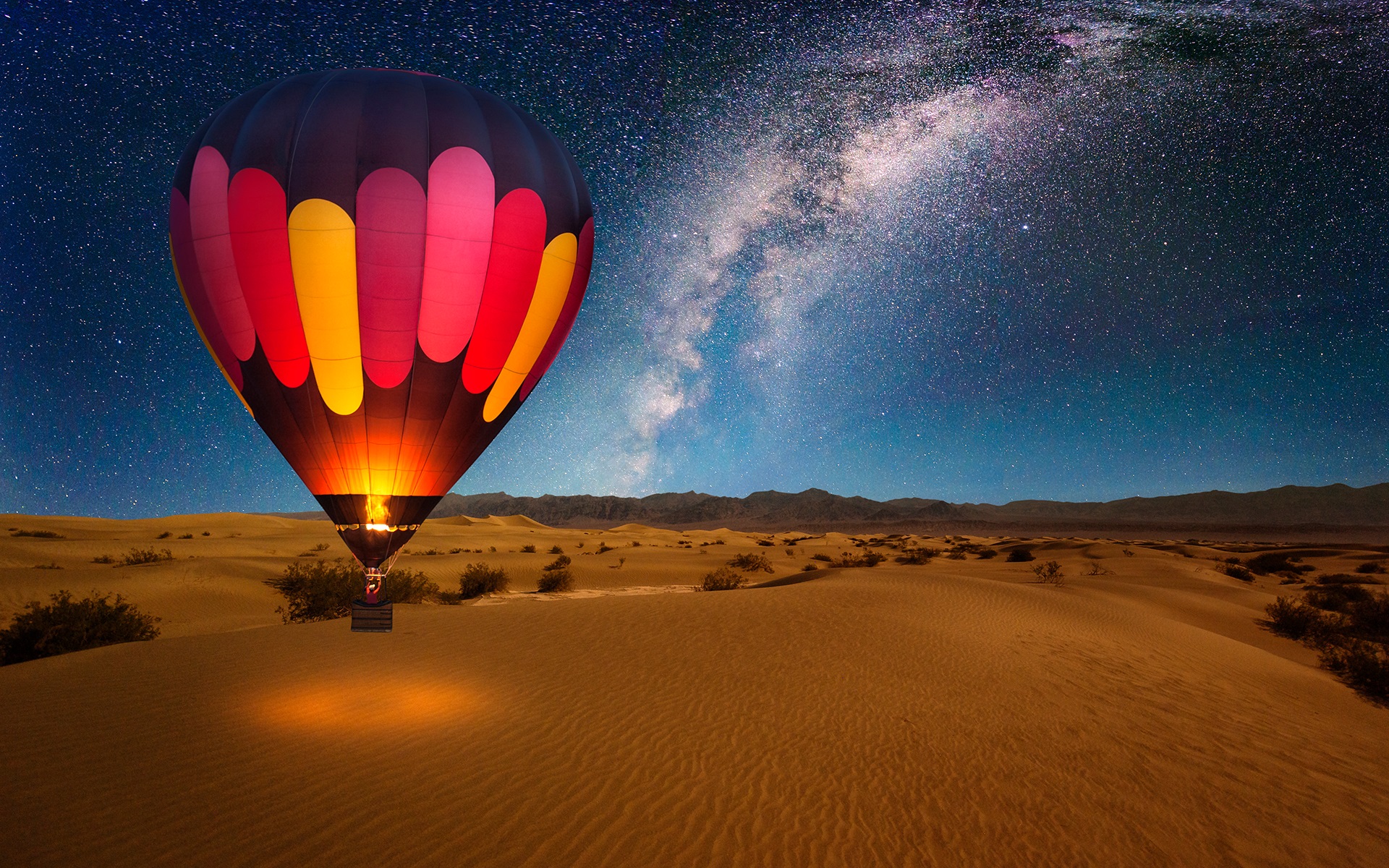 Desert Hot Air Balloon Milky Way Night Starry Sky Stars Vehicle 1920x1200