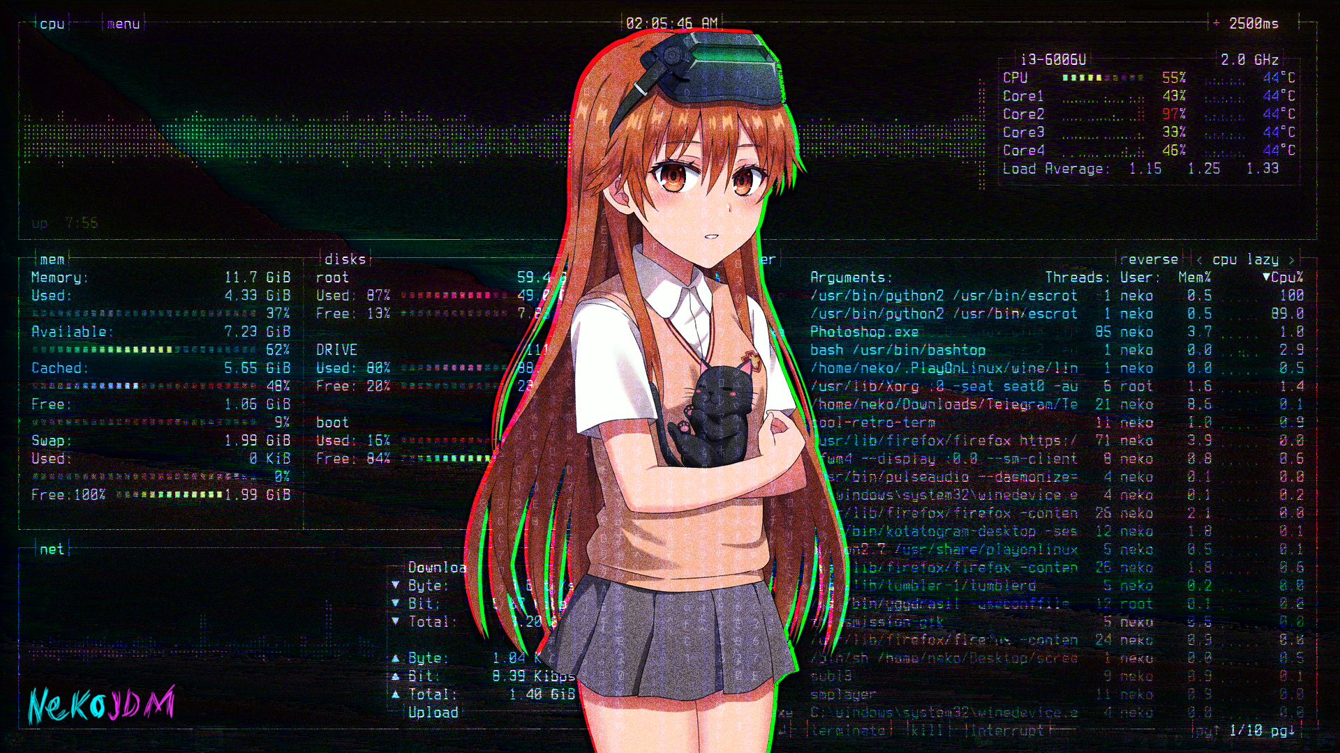 Hacker Linux Mikoto Misaka 1920x1080