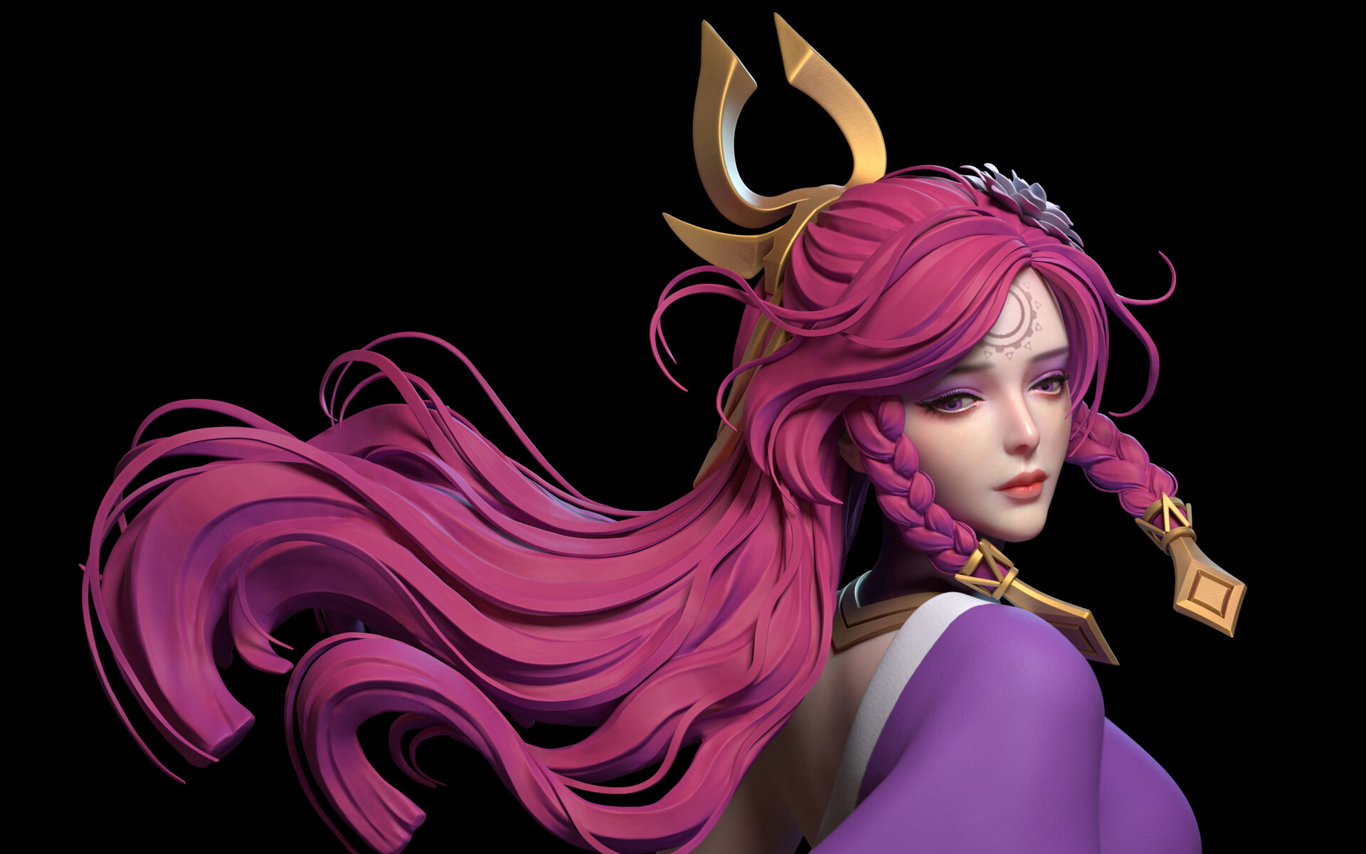 Hai Sheng CGi Women Pink Hair Long Hair Hair Accessories Dress Purple Clothing Makeup Eyeshadow Lips 1920x1200
