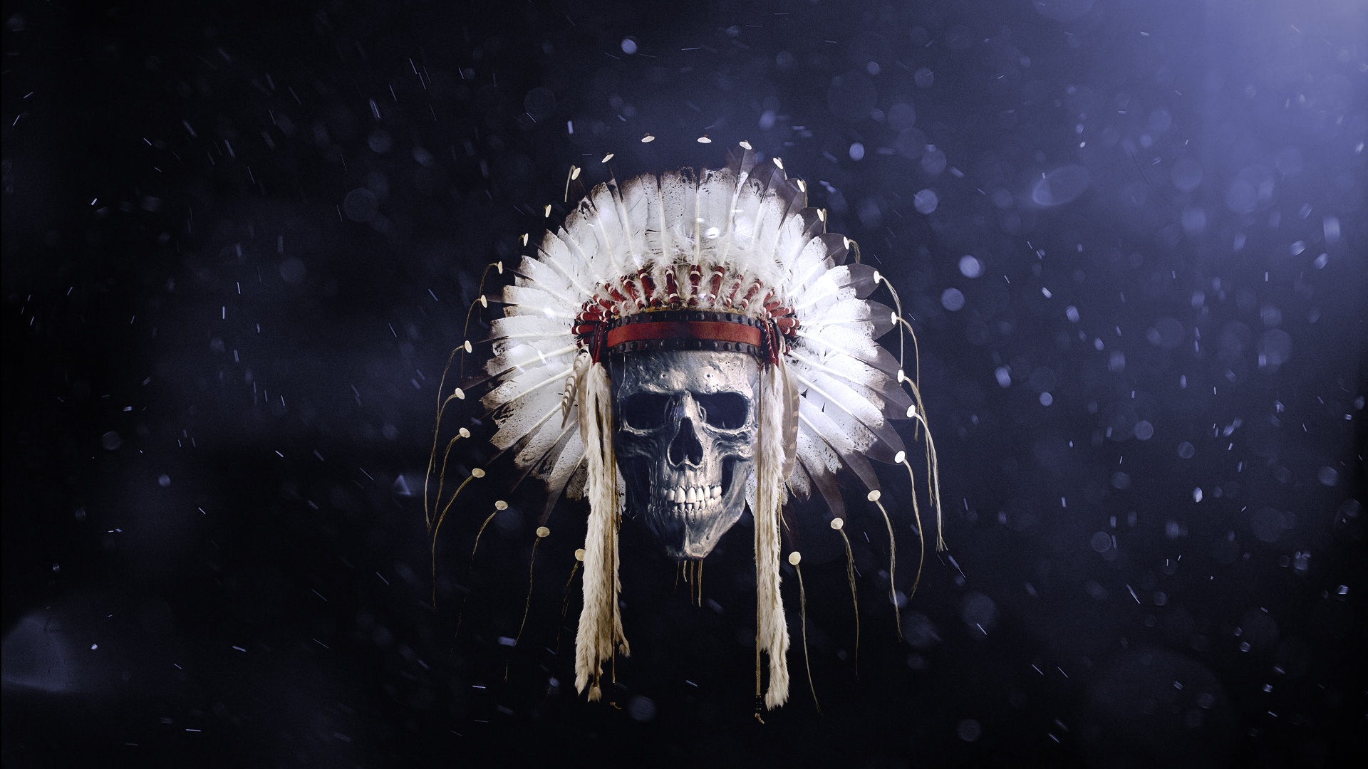 Feather Native American Skull 1920x1080