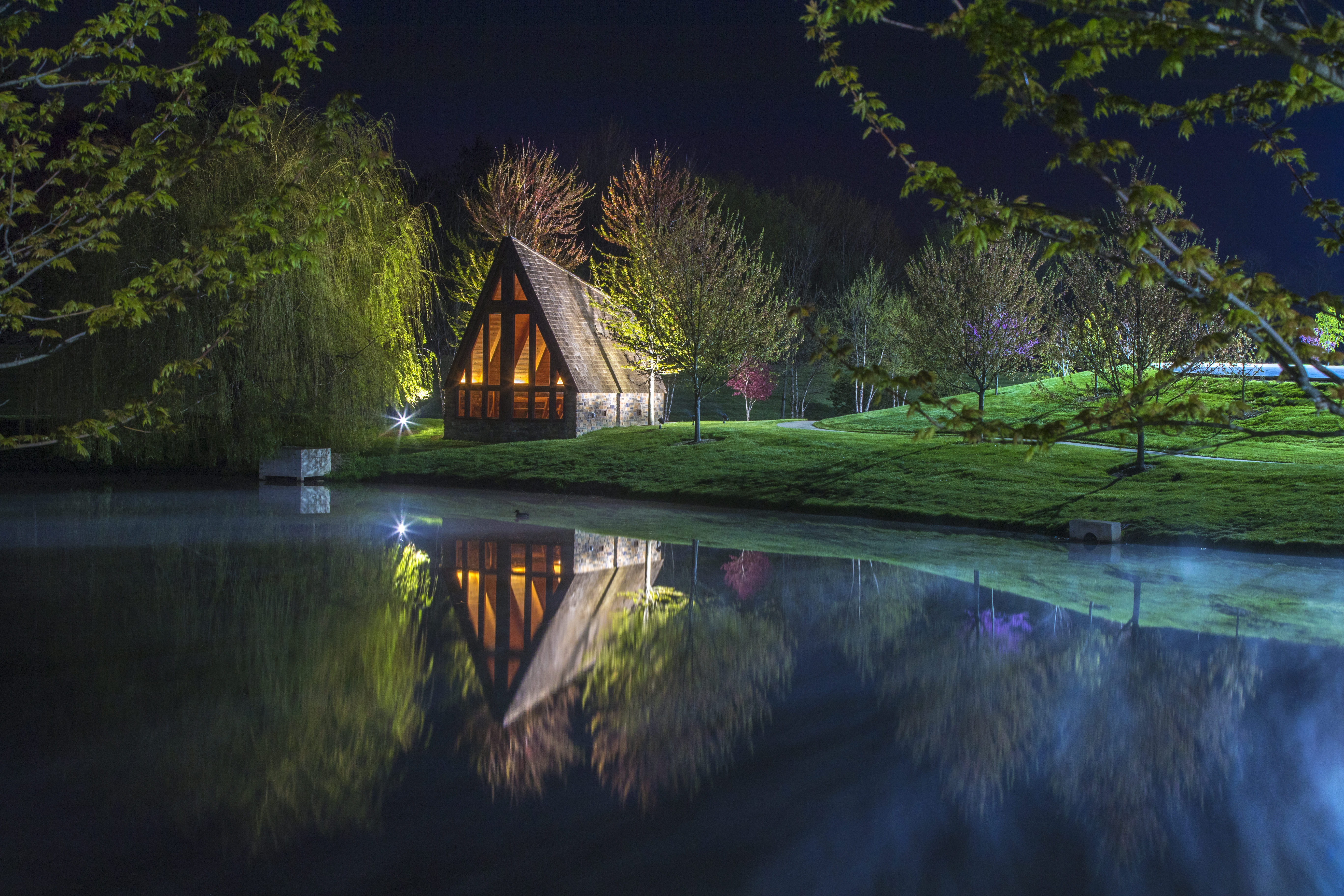Landscape Nature Water Lake Trees Grass Plantes Night House Reflection Sky Cabin 5472x3648