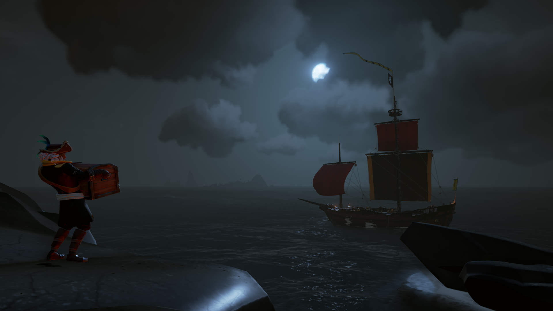Sea Of Thieves Moonlight Ship Ocean View 1920x1080