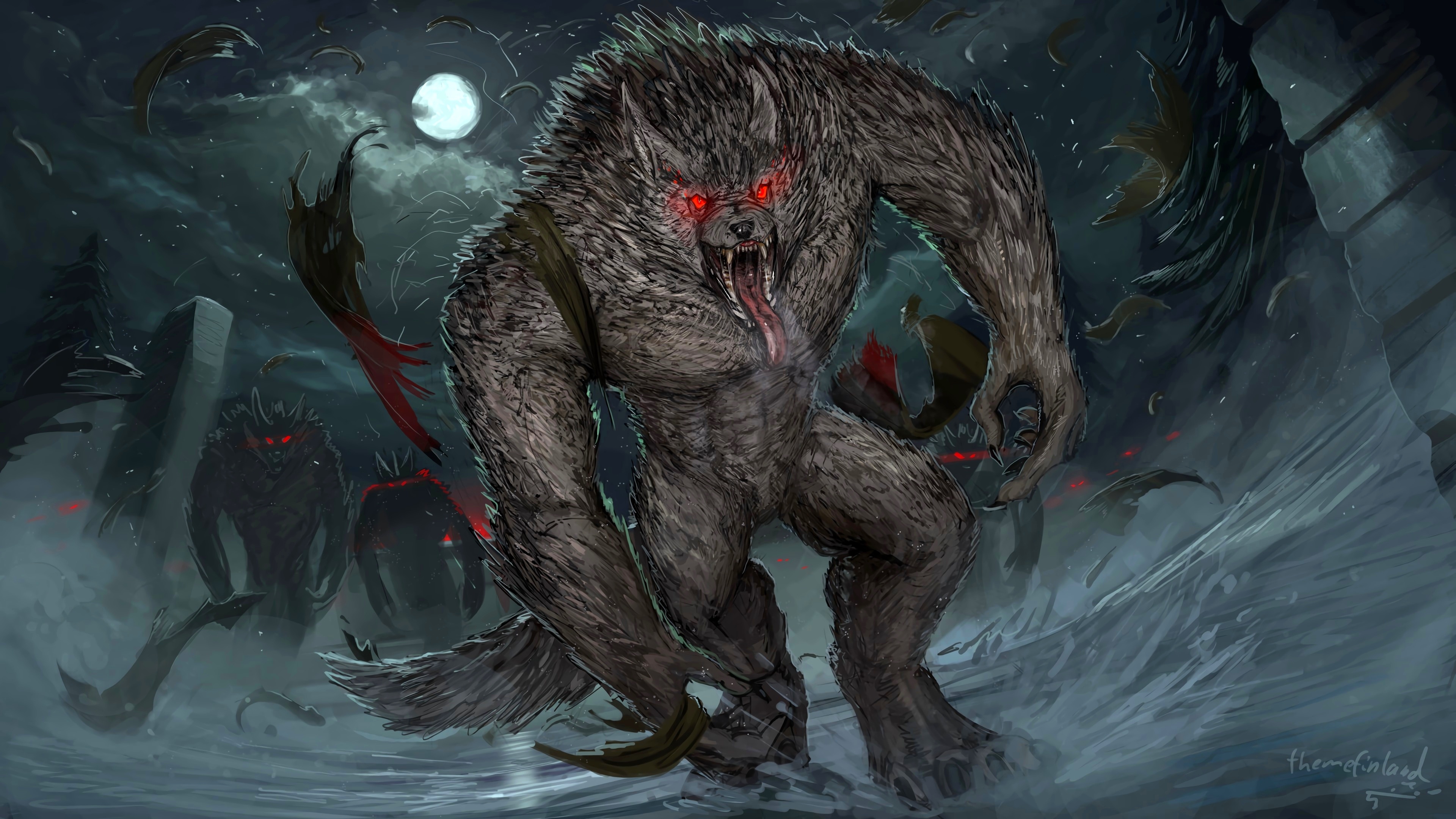 Creature Moon Night Werewolf 3840x2160