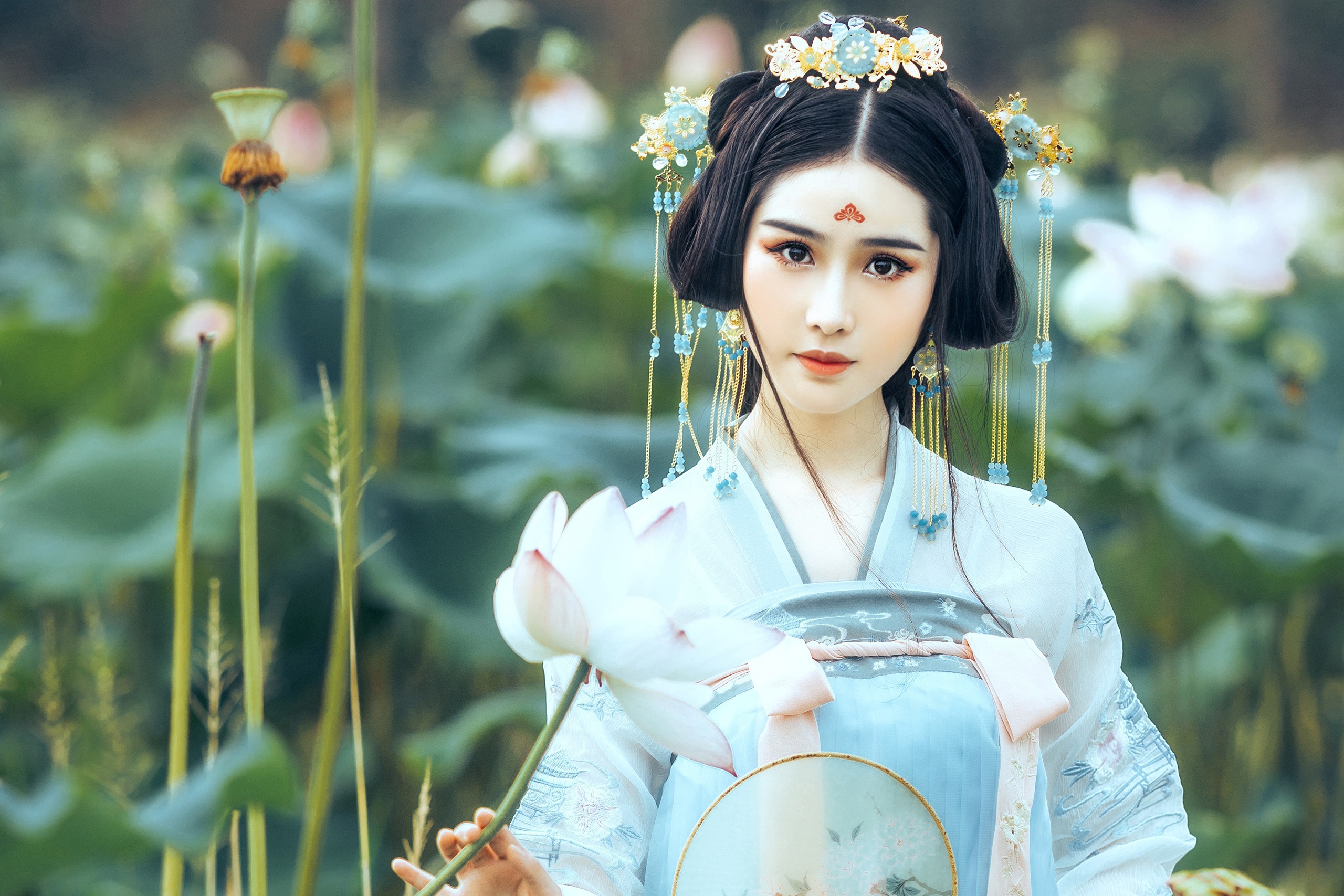 Asian Black Hair Brown Eyes Depth Of Field Face Girl Kimono Model Woman 2560x1707
