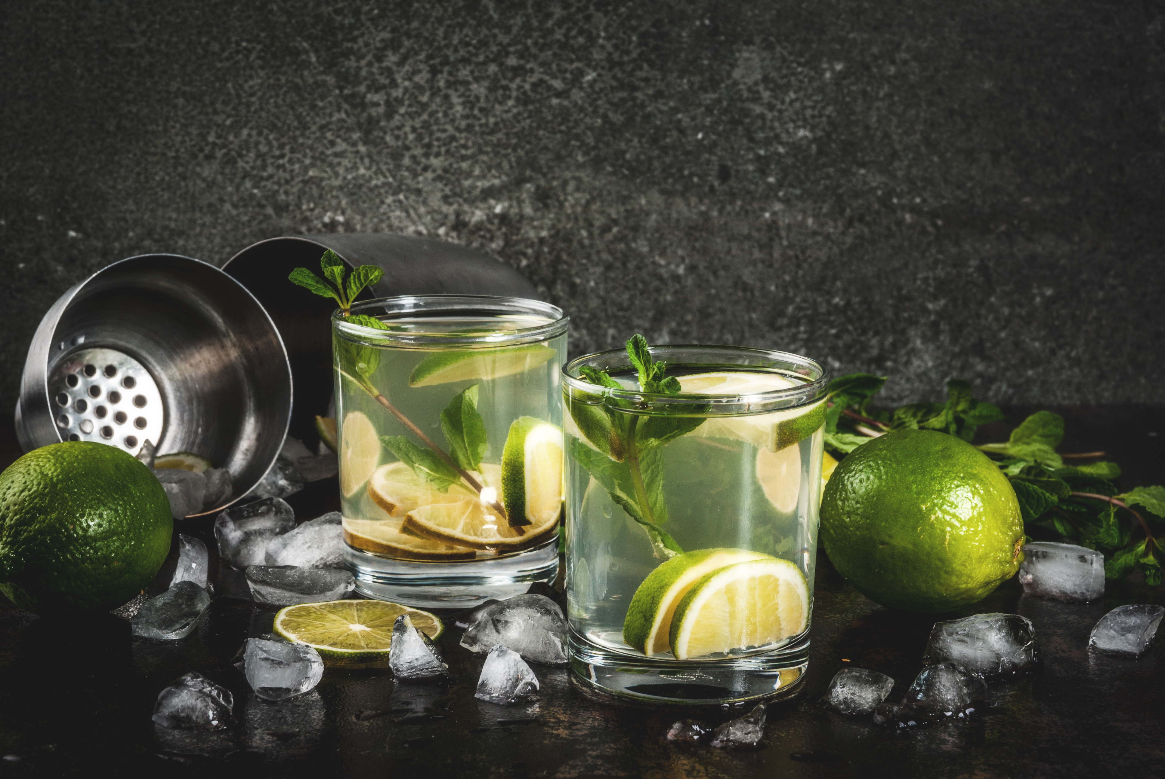 Drink Glass Ice Cube Lime Mint Mojito Still Life 3872x2592