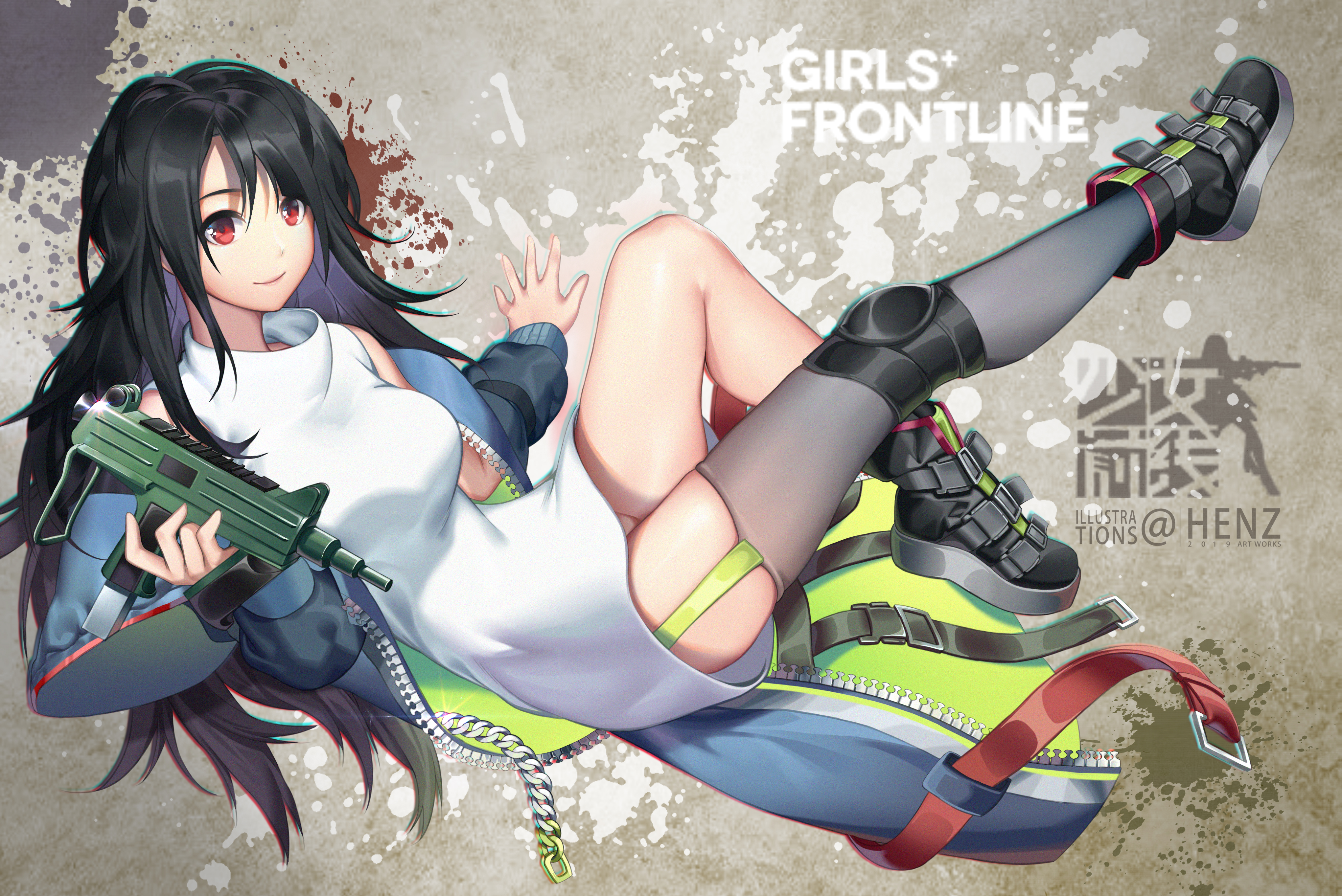 Artwork Thigh Highs Girls Frontline C MS Girls Frontline Anime Girls Henz Open Coat Dress Black Hair 4084x2728