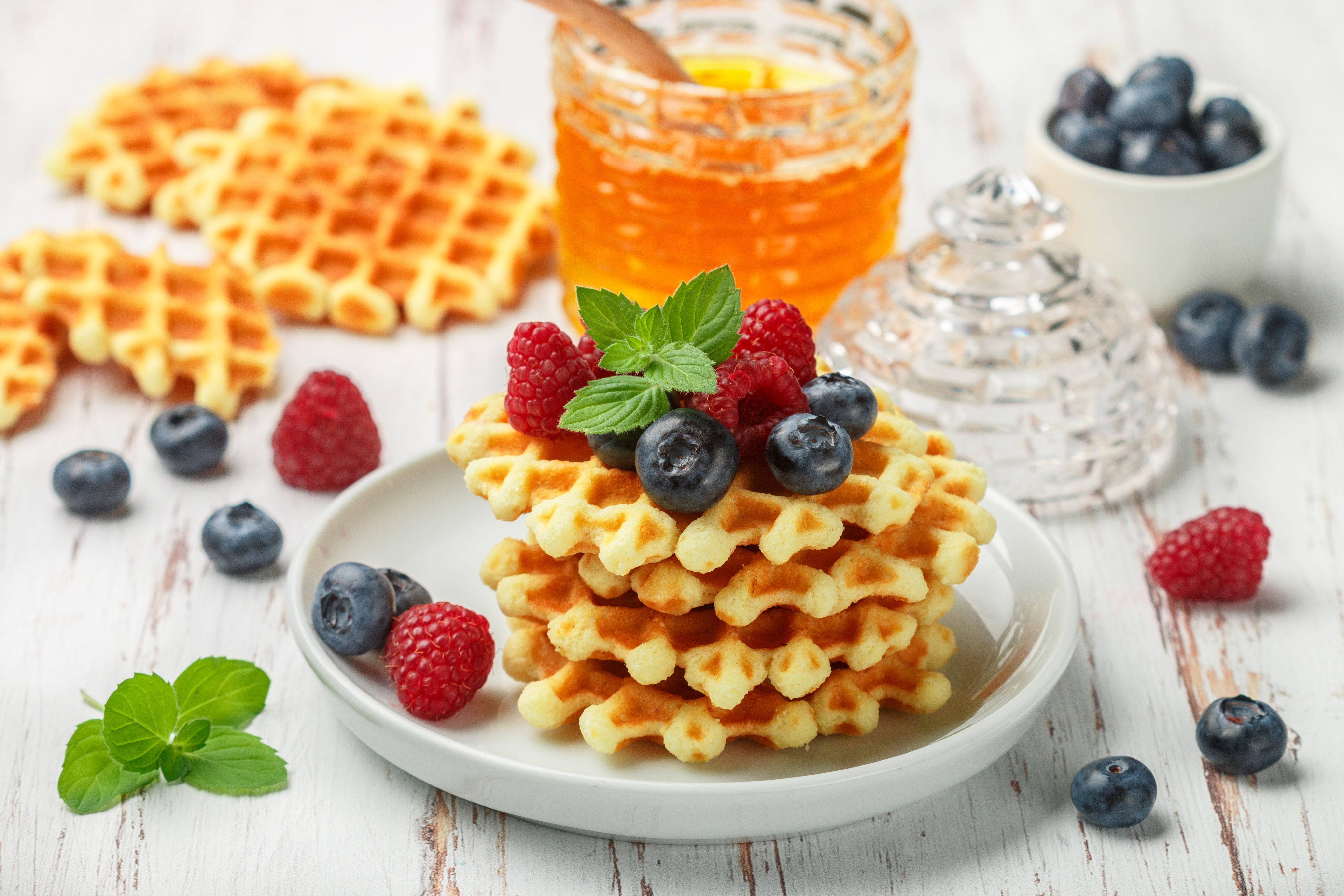 Berry Blueberry Breakfast Fruit Raspberry Still Life Waffle 5472x3648