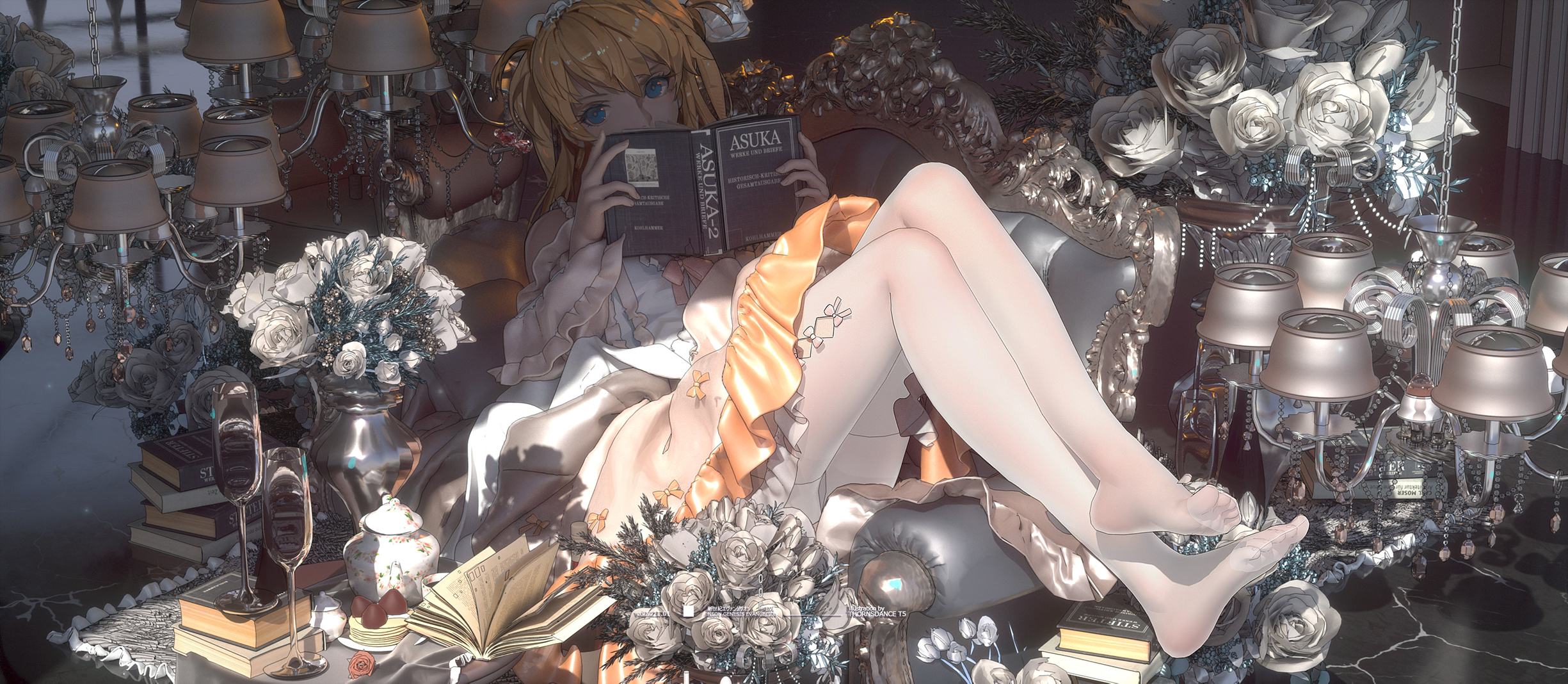 T5 Neon Genesis Evangelion Asuka Langley Soryu Anime Anime Girls Blonde Blue Eyes Dress 2450x1068