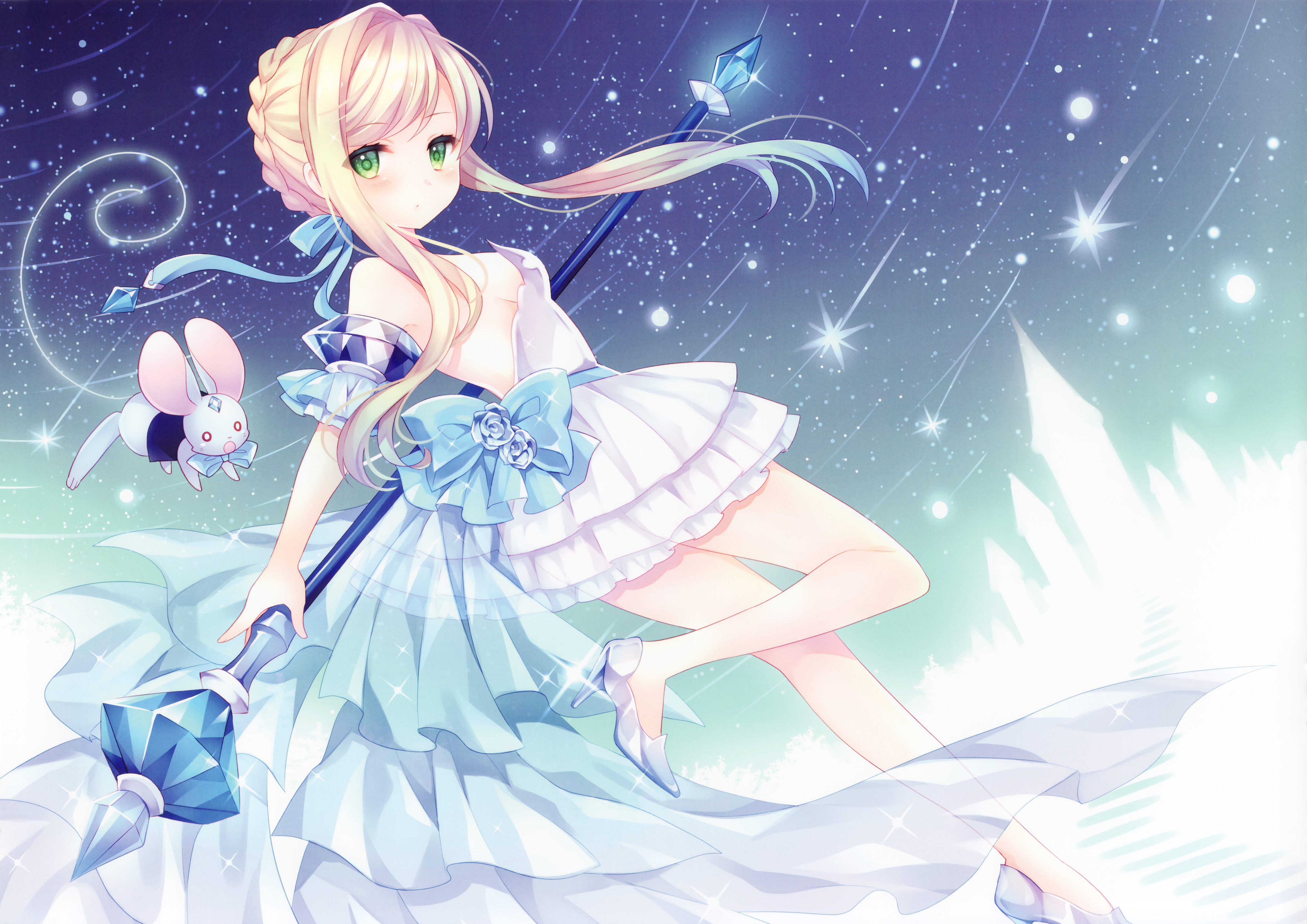 Blonde Cinderella Flower Green Eyes Long Hair Mouse Staff Stars Bow Clothing 4641x3282