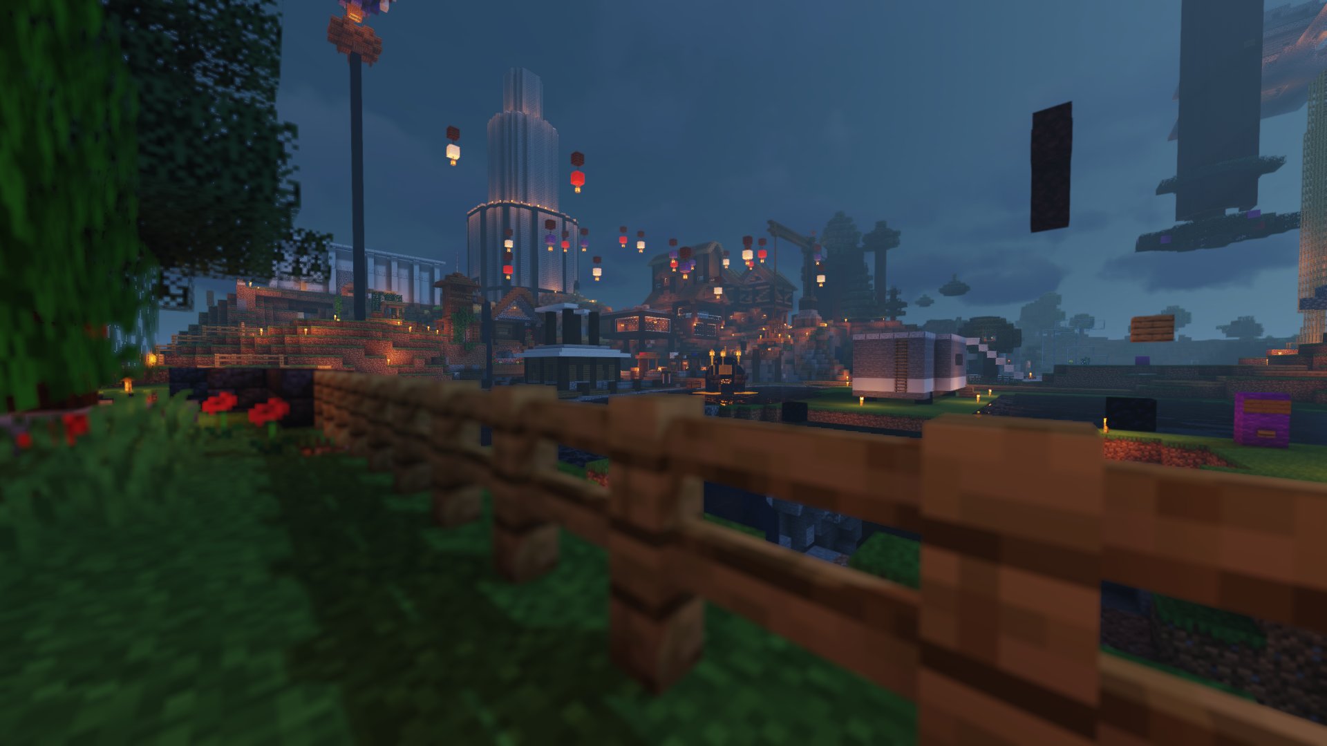 Minecraft Screen Shot Fence Night Shaders 1920x1080