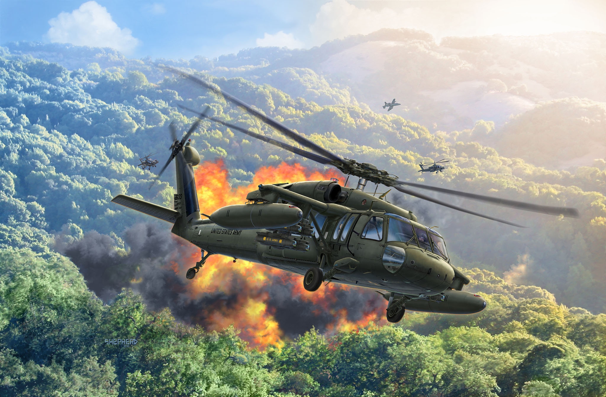Aircraft Artistic Helicopter Sikorsky Uh 60 Black Hawk 2048x1341