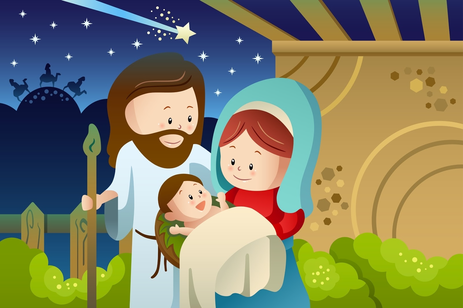 Baby Christmas Jesus Night Smile Stars 1920x1280