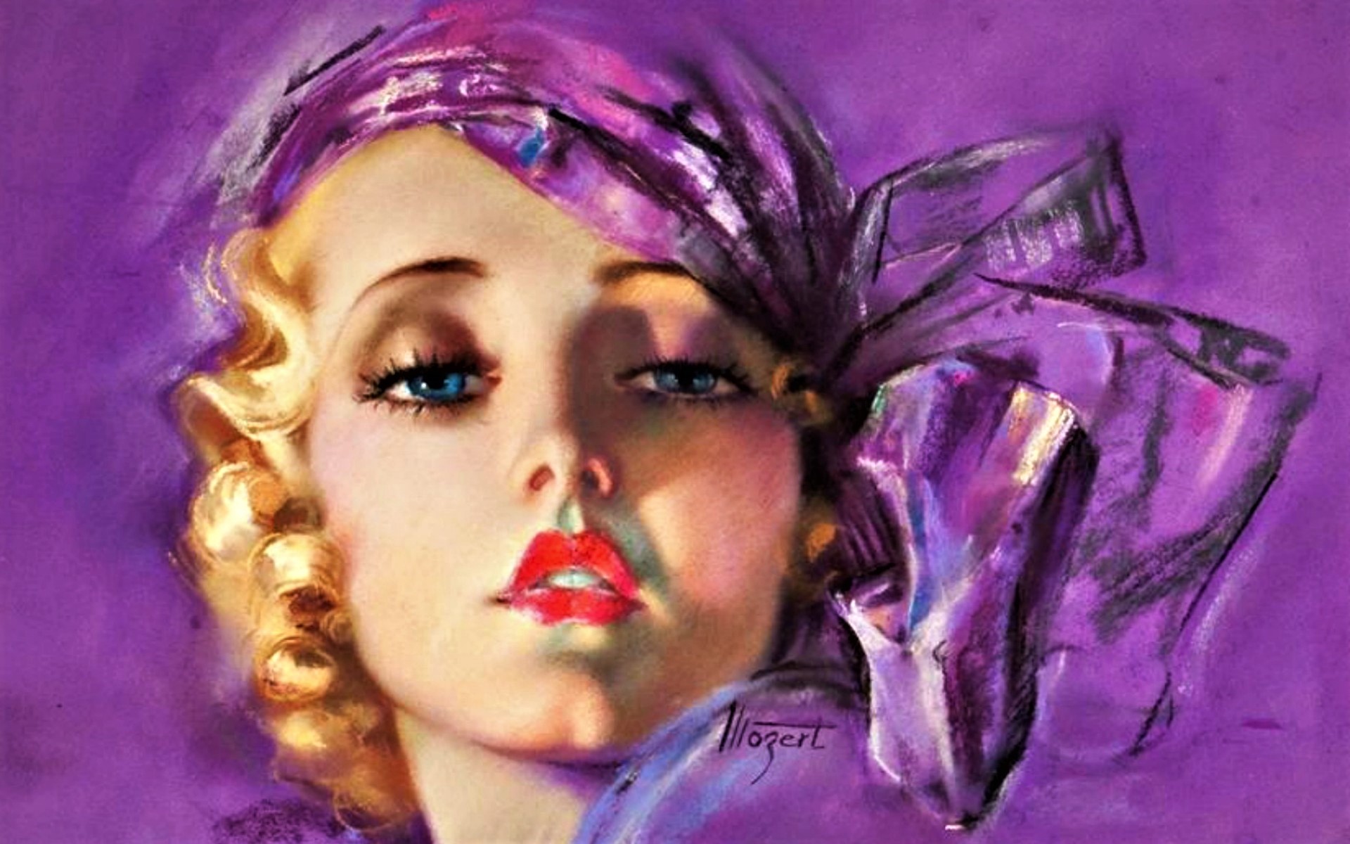 Artistic Girl Lipstick Painting Retro Style Vintage Woman 1920x1200