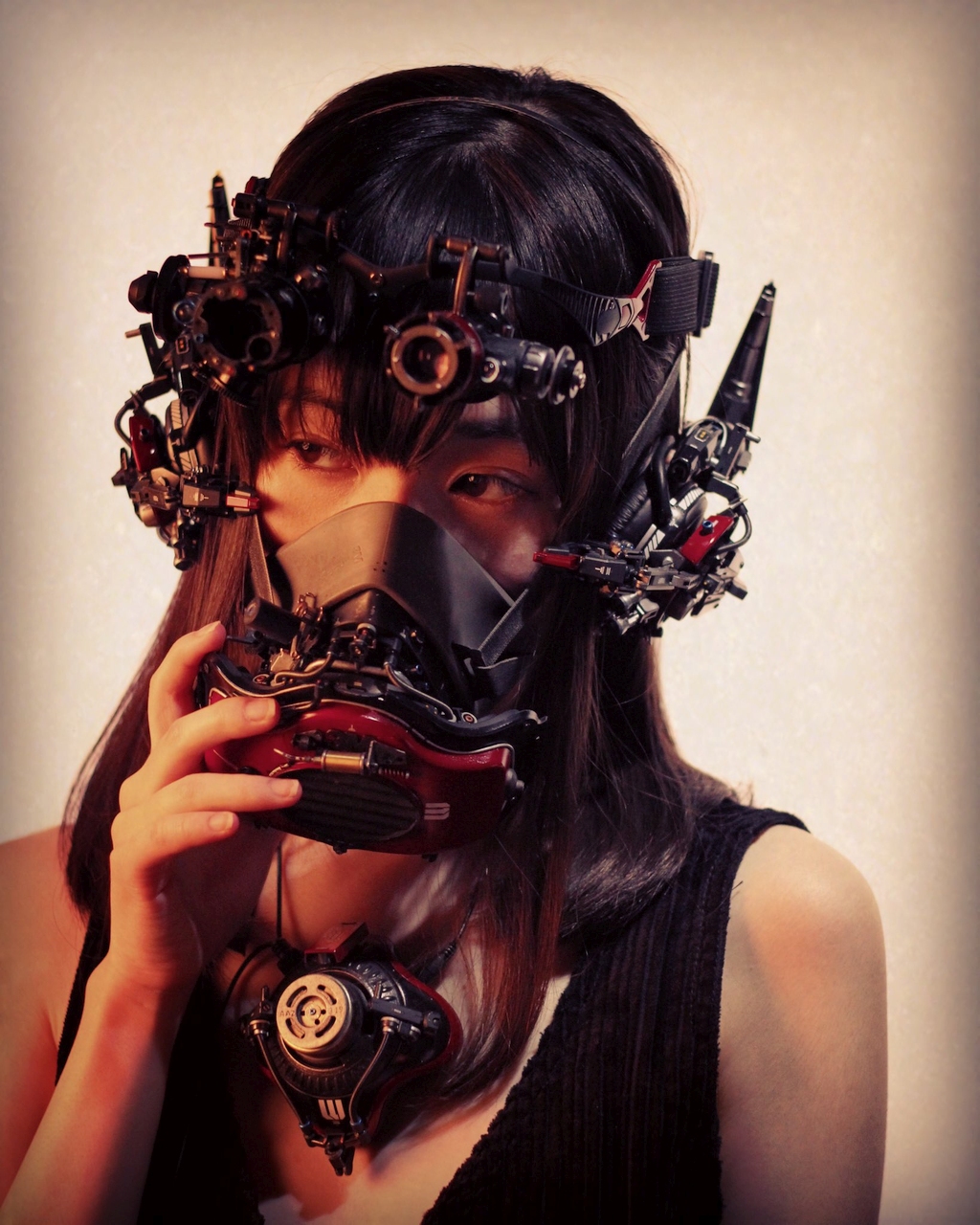 Women Cyberpunk Gas Masks Asian Mask Dark Hair Long Hair 1024x1280