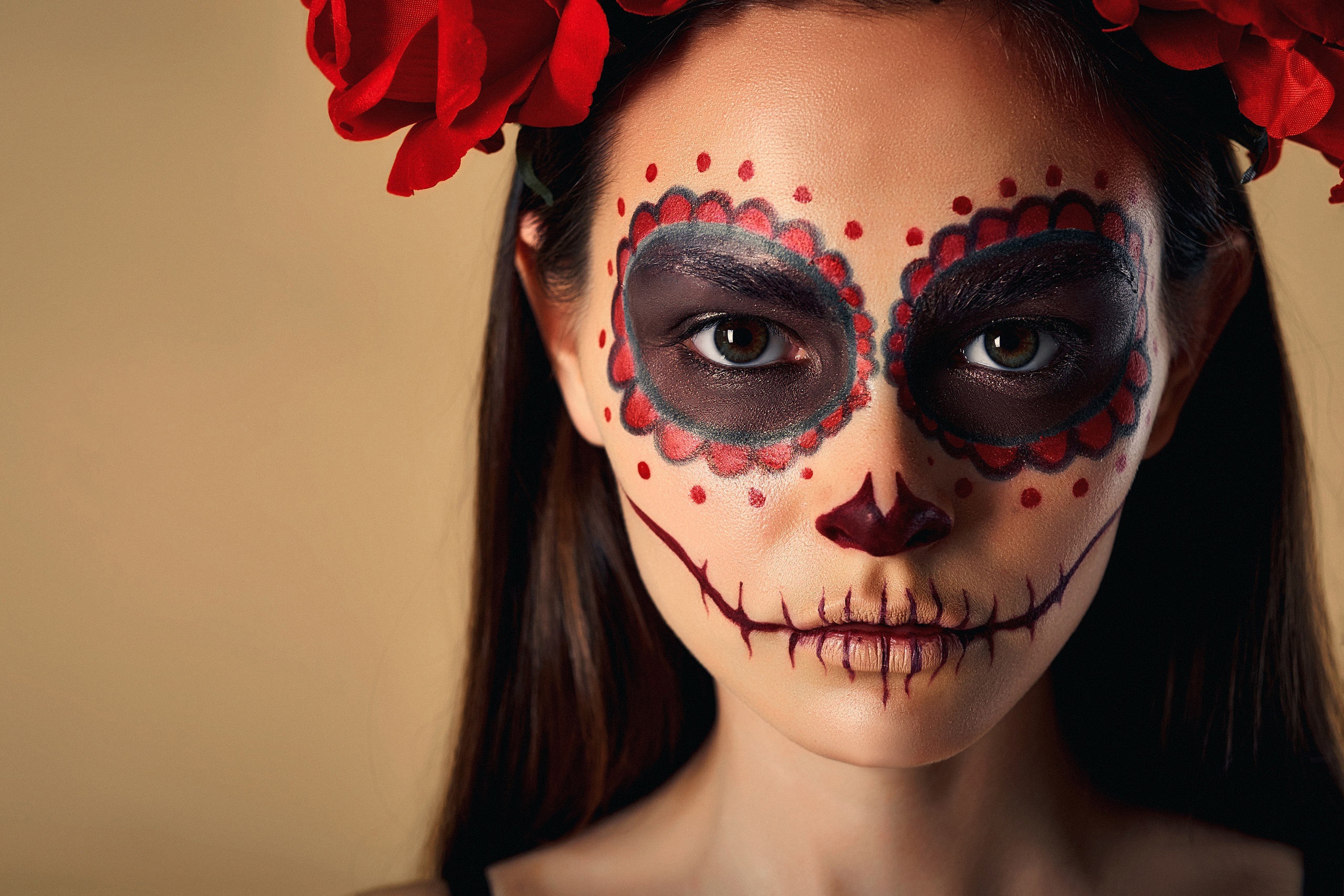 Day Of The Dead Face Girl Stare Sugar Skull Woman 2560x1707