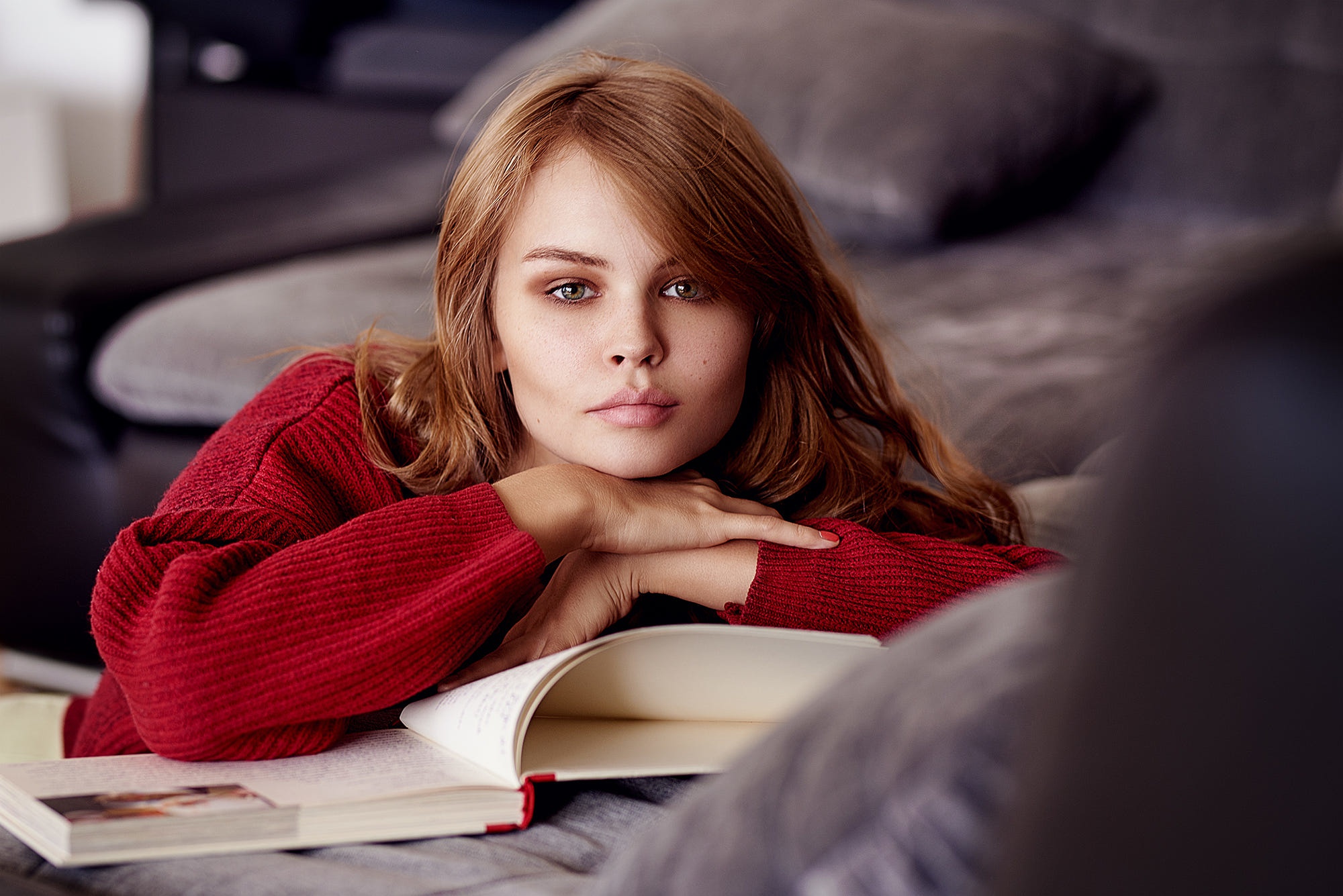 Anastasiya Scheglova Book Girl Model Redhead Russian Woman Wallpaper Resolution 2000x1335 Id