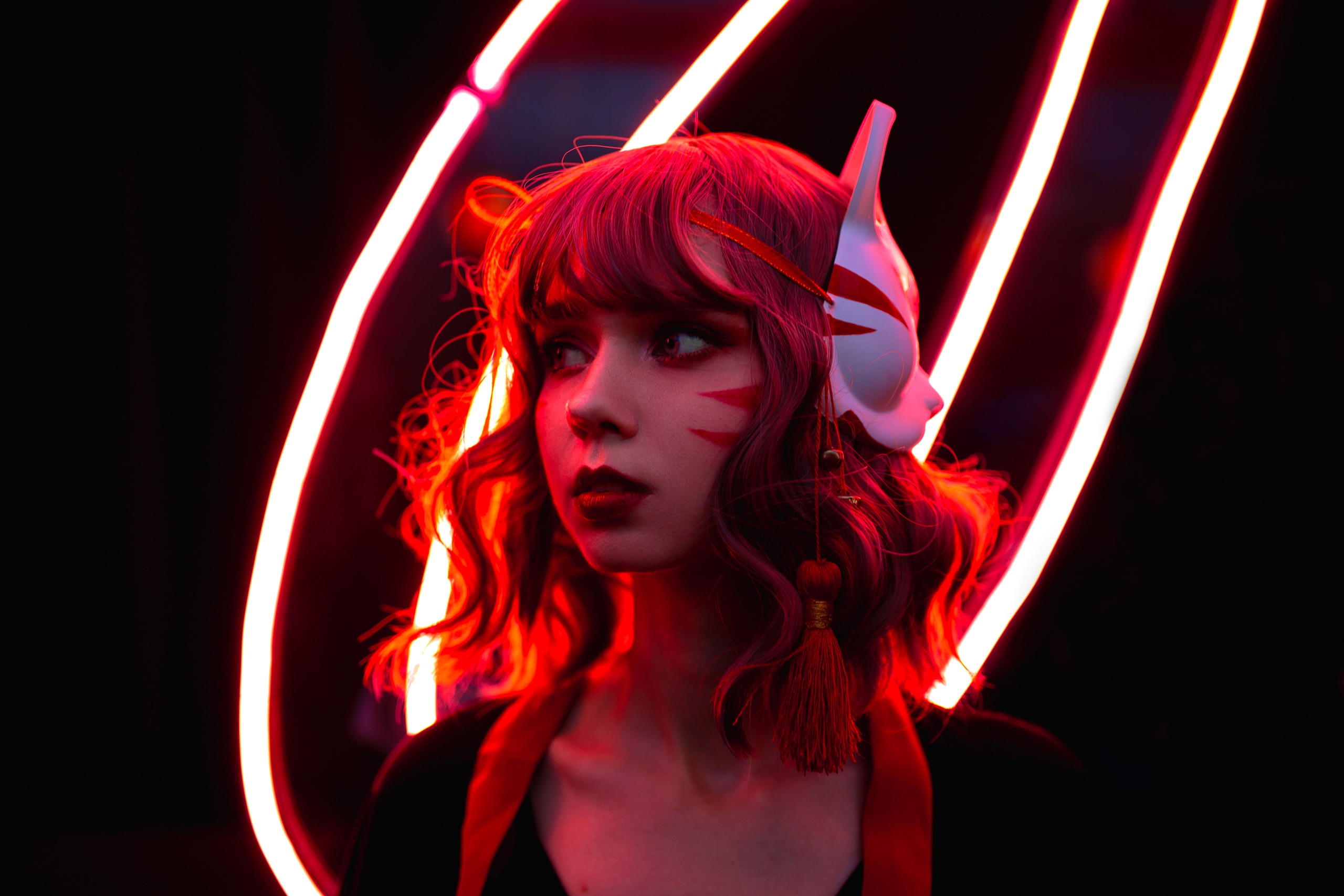 Valeriya Ranevskaya Mikhail Shvetsov Neon Fox Girl Redhead 2560x1707