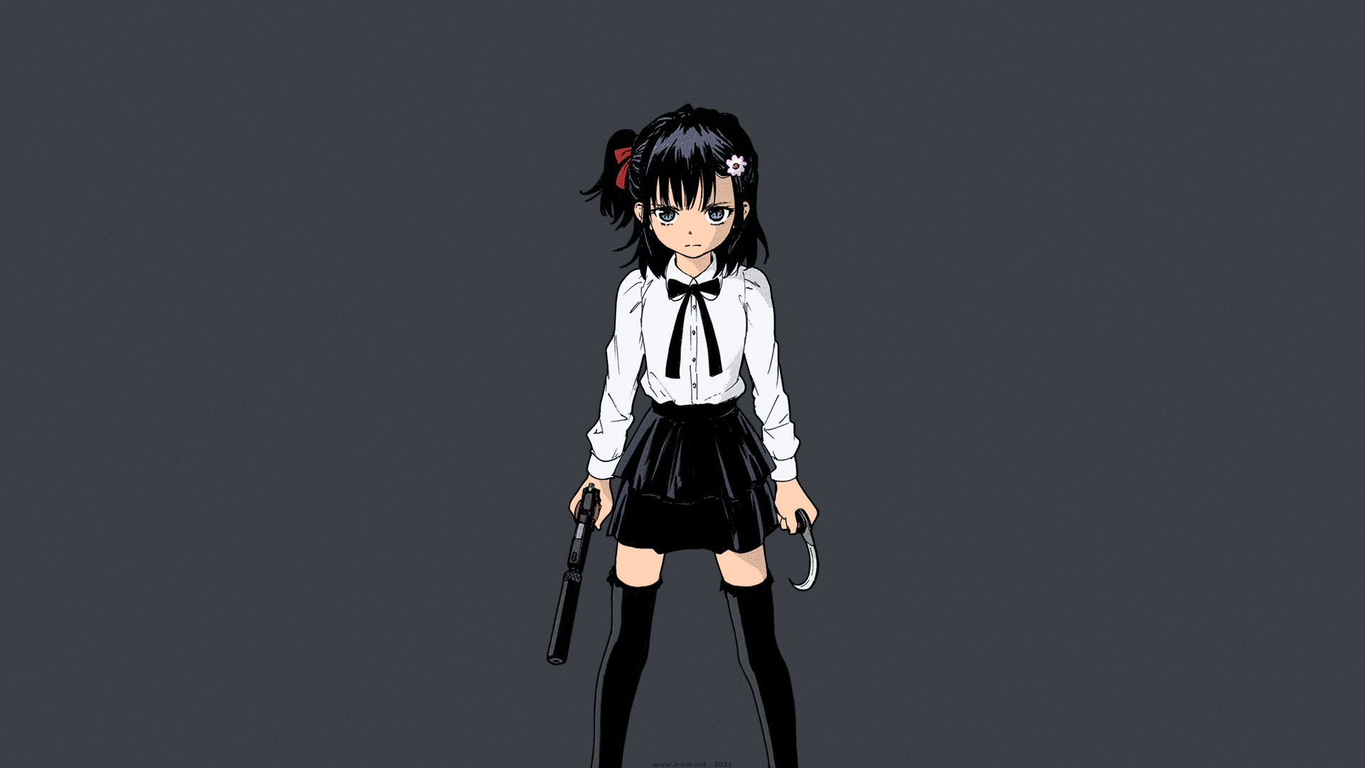 Candy Cigarettes Inoue Tomonori Miharu Suzukaze Black Hair Short Skirt Gun Knife Angry Short Hair Gr 1920x1080