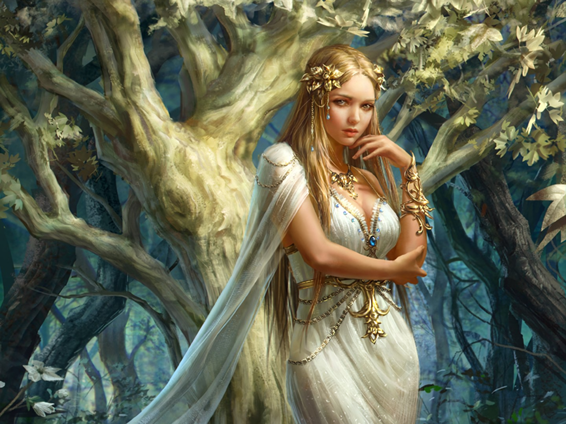 Fantasy Forest Girl Woman 1920x1440