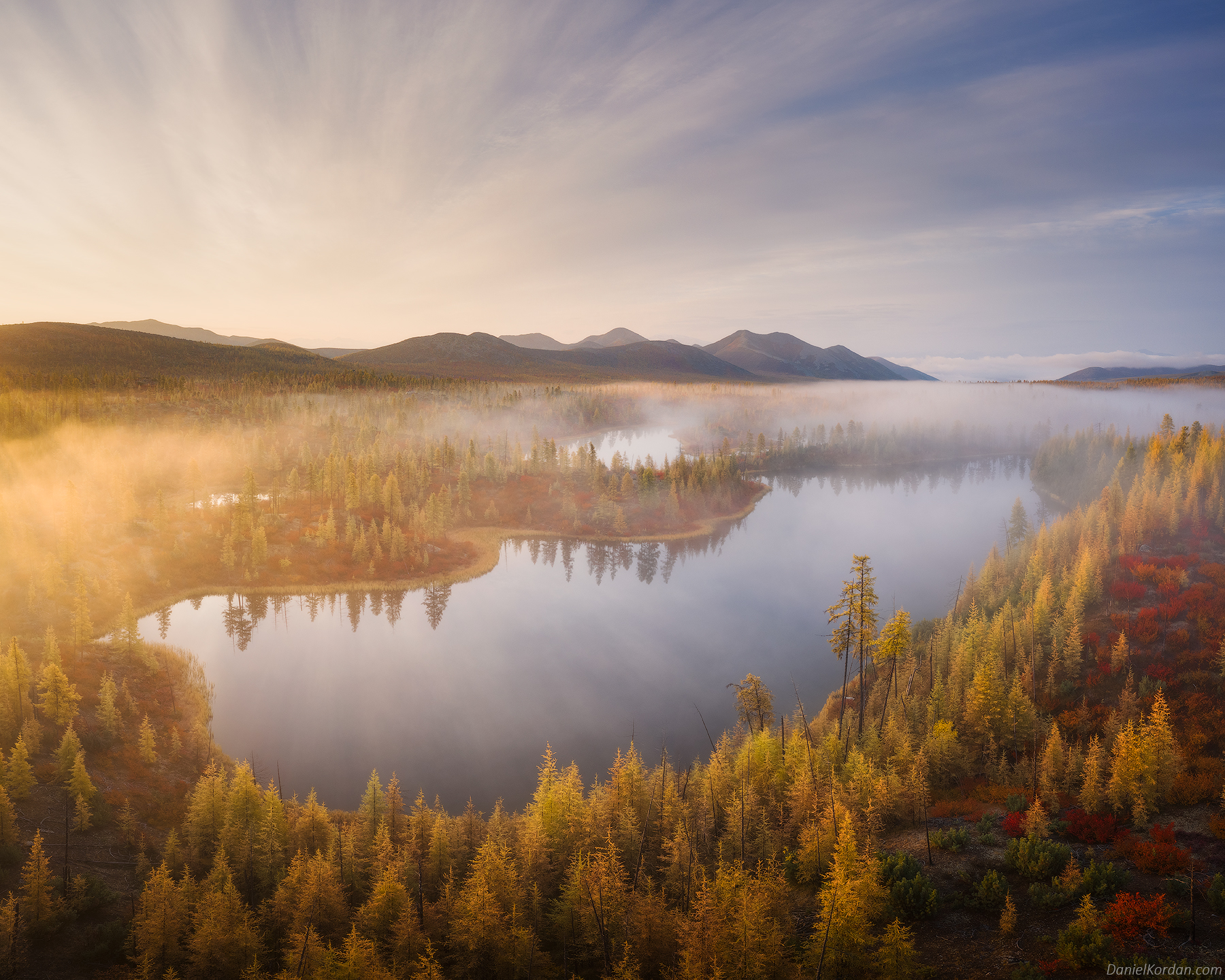 Daniel Kordan Landscape Horizon Sky Sunlight Sun Rays Water Trees Reflection Hills 1800x1440