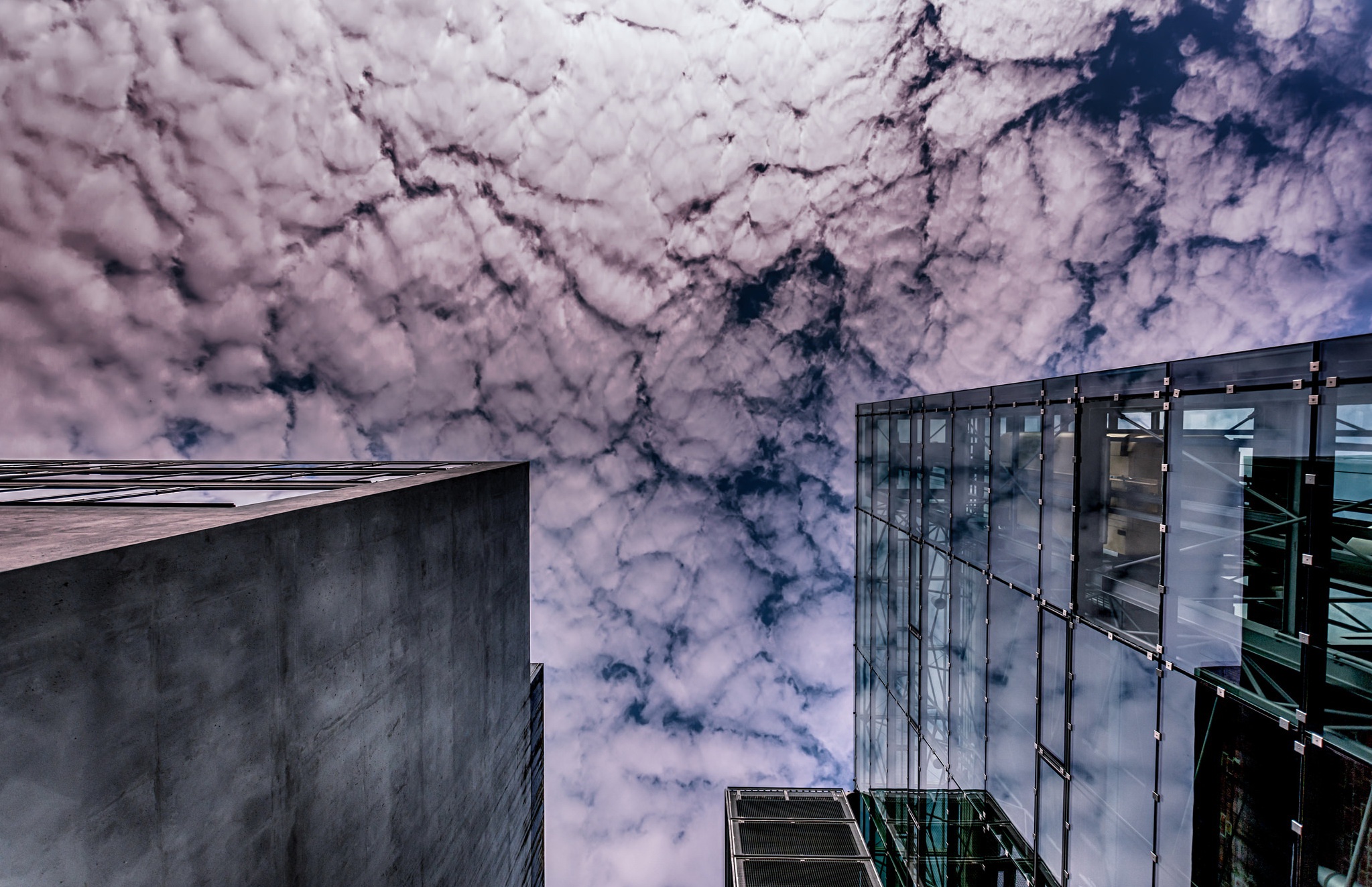 Worms Eye View Sky Building Low Angle Clouds 2047x1323