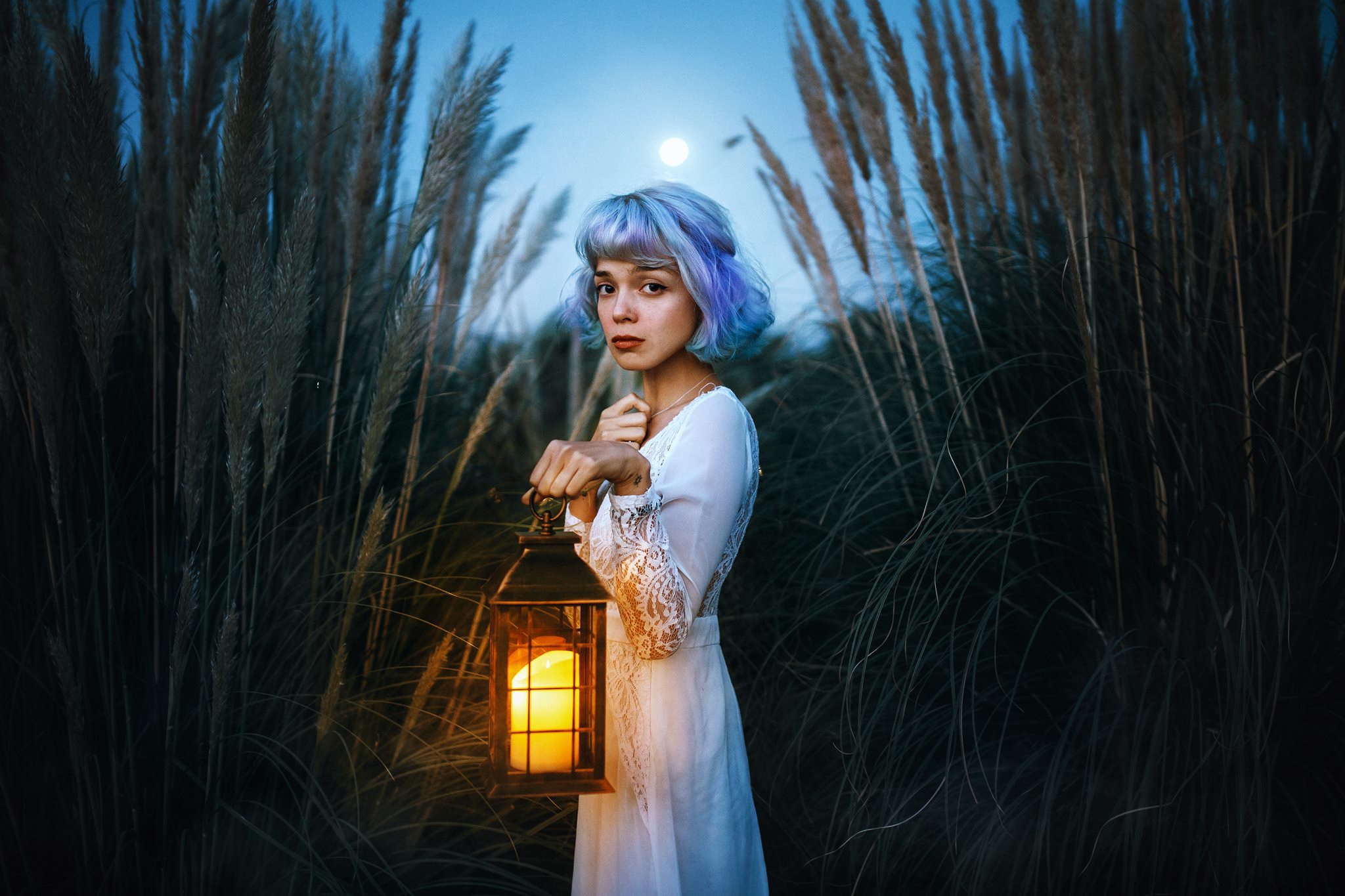 Blue Hair Girl Lantern Model Short Hair White Dress Woman 2048x1365