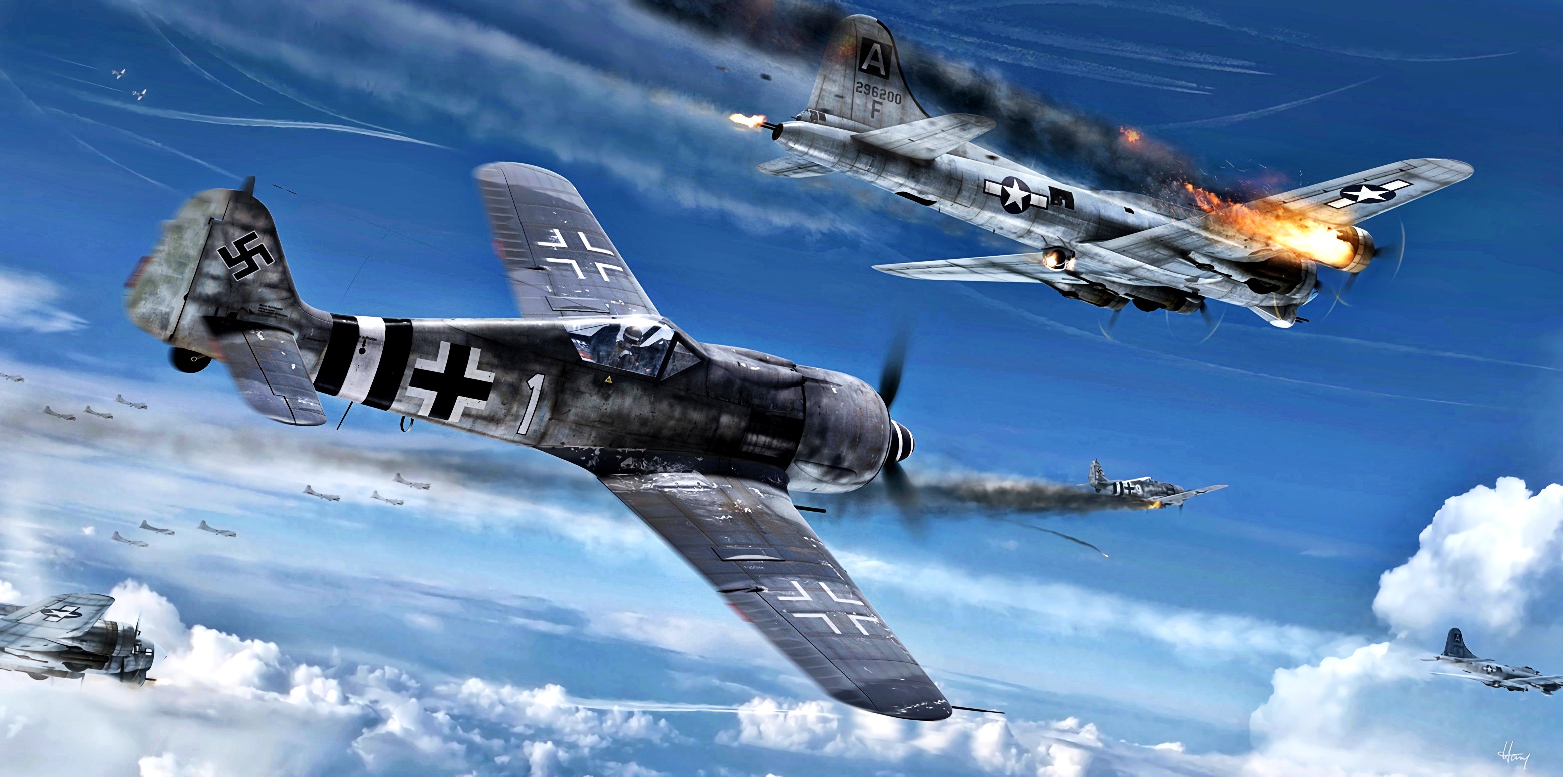 Aircraft Boeing B 17 Flying Fortress Focke Wulf Fw 190 Warplane 3120x1552