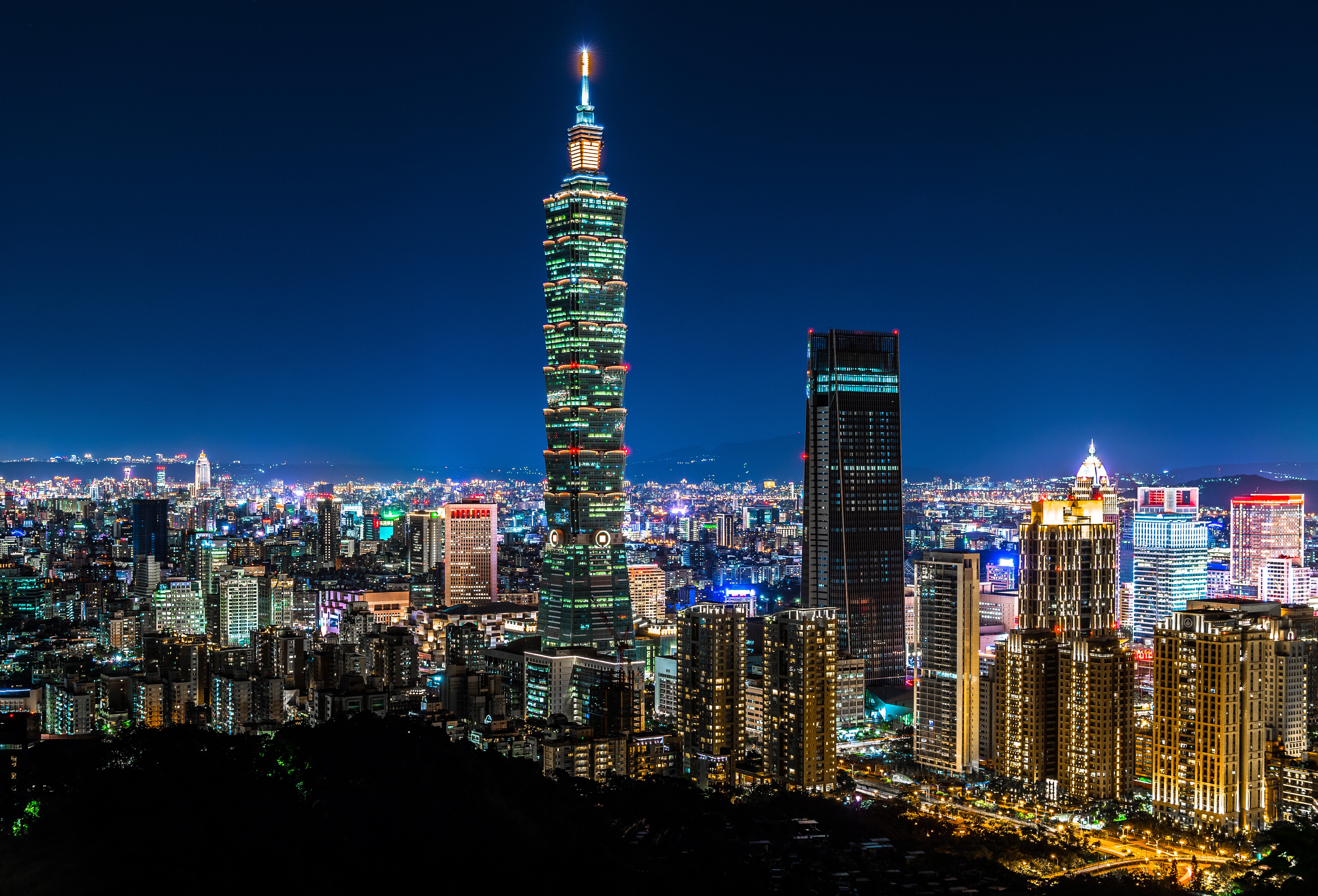 Building City Night Skyscraper Taipei Taipei 101 Taiwan 5409x3678