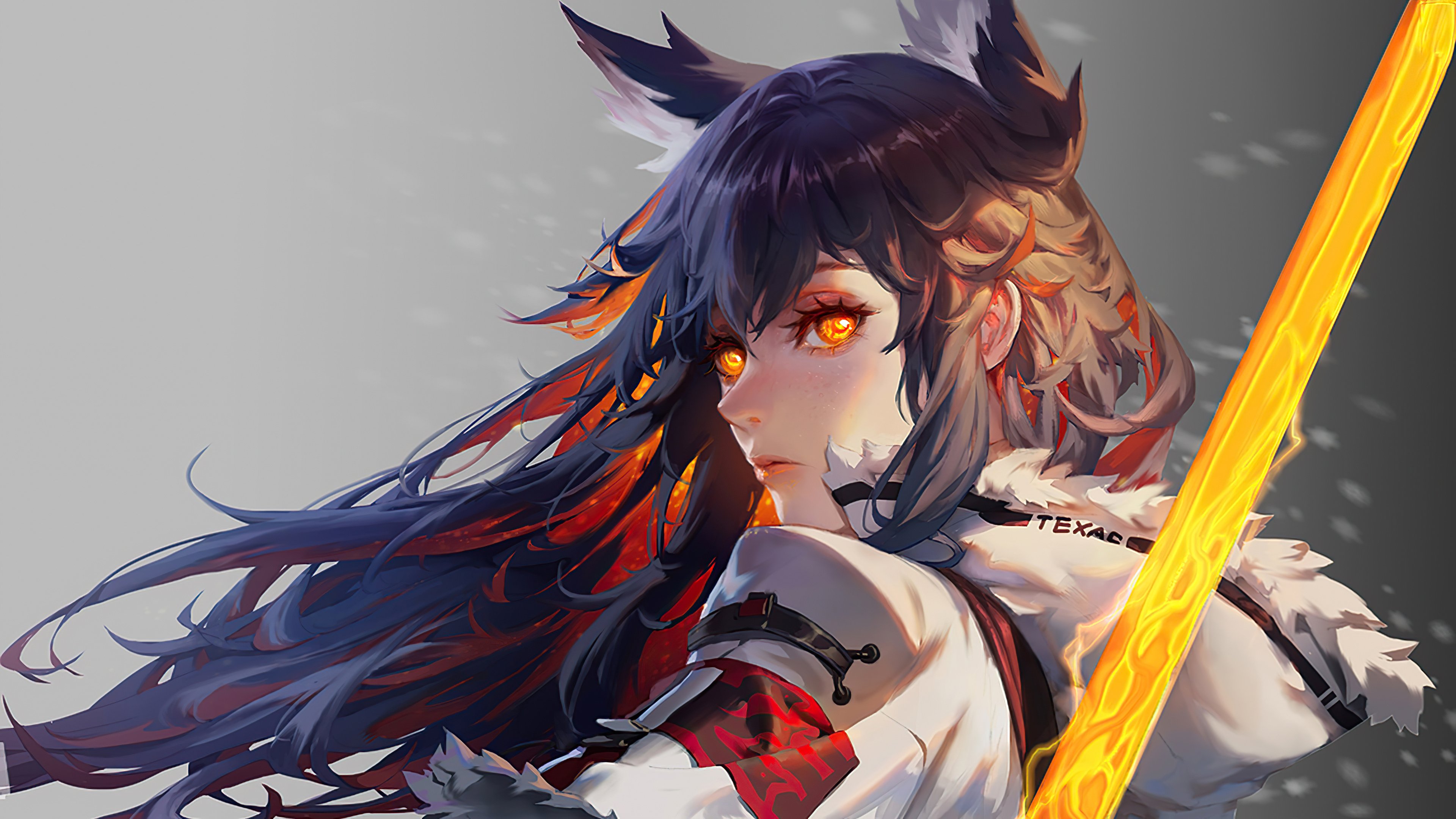 Arknights Anime Anime Girls Texas Arknights TrainHB Long Hair Orange Eyes Dark Hair Animal Ears 3840x2160