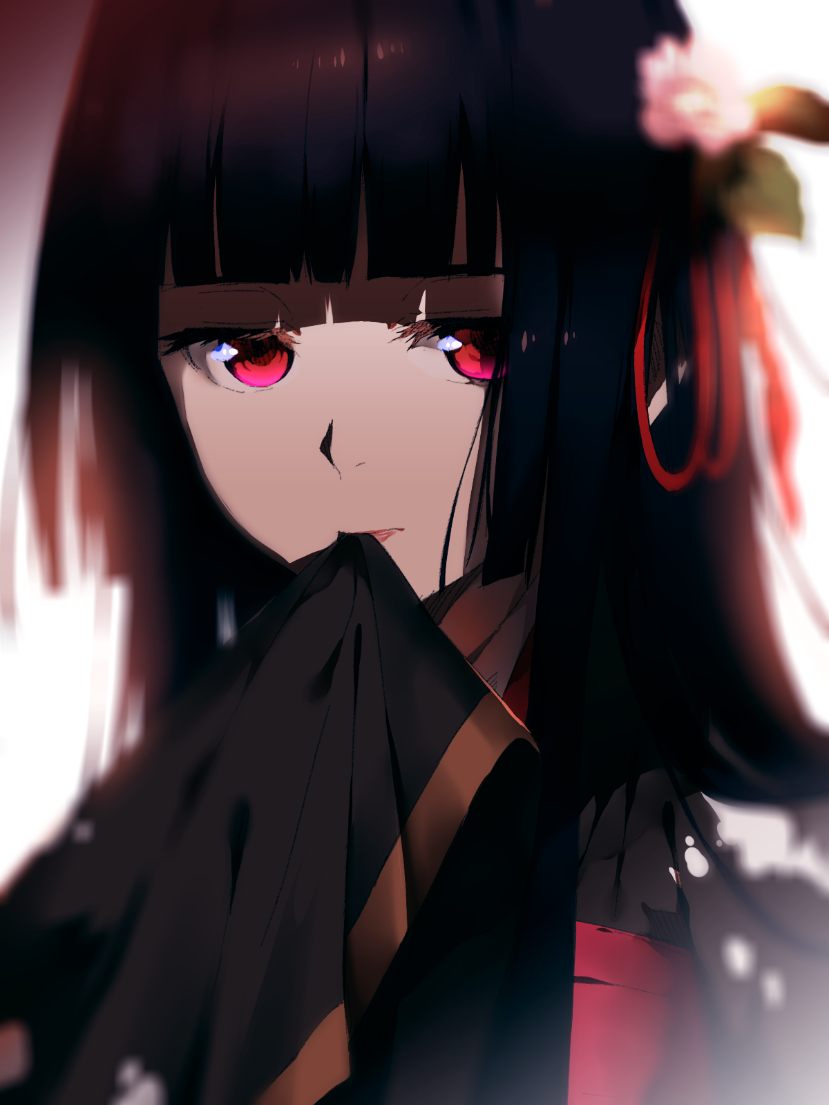 Jigoku Shoujo Long Hair Japanese Kimono Anime Girls Hair In Face Red Ribbon Black Hair Vertical 2D E 1200x1600