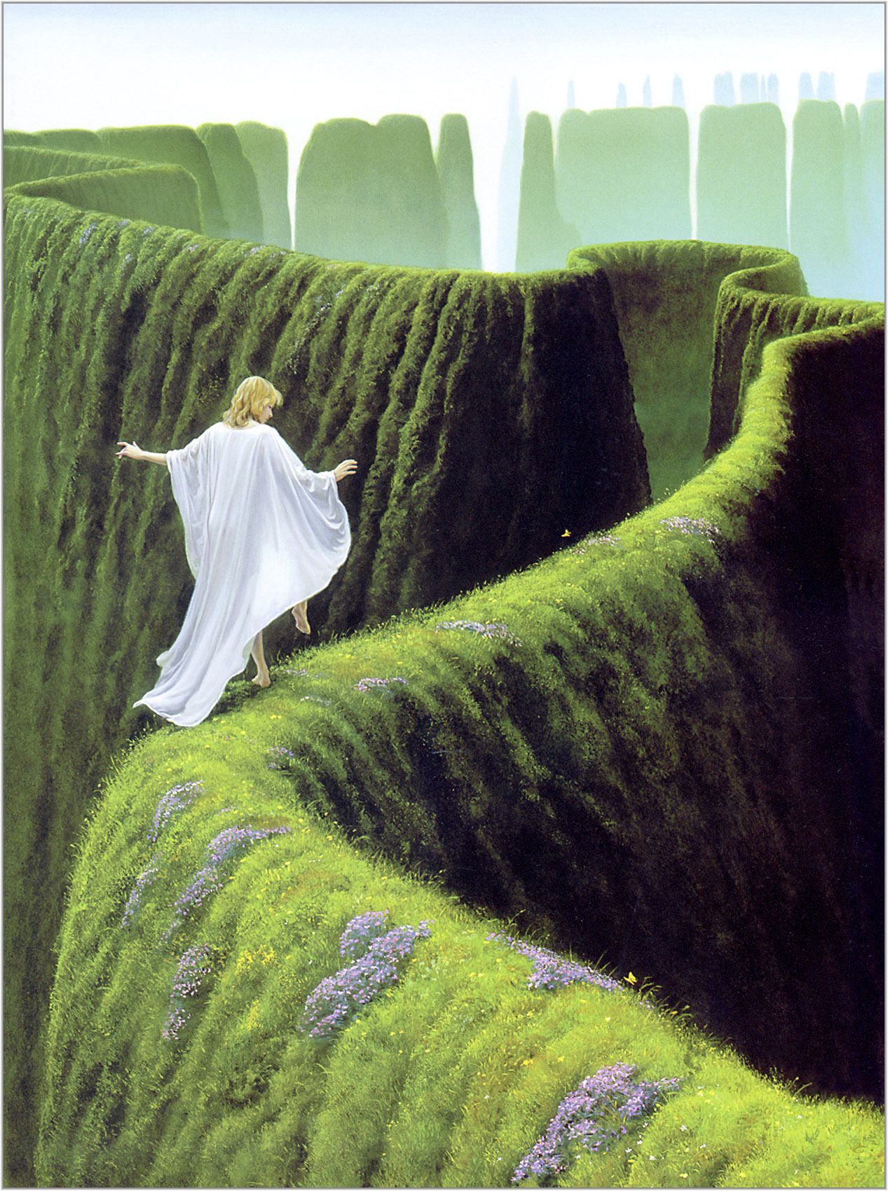 Artwork Painting Fantasy Art Grass Mountains White Dress Cloaks Surreal Flowers Green 1267x1700