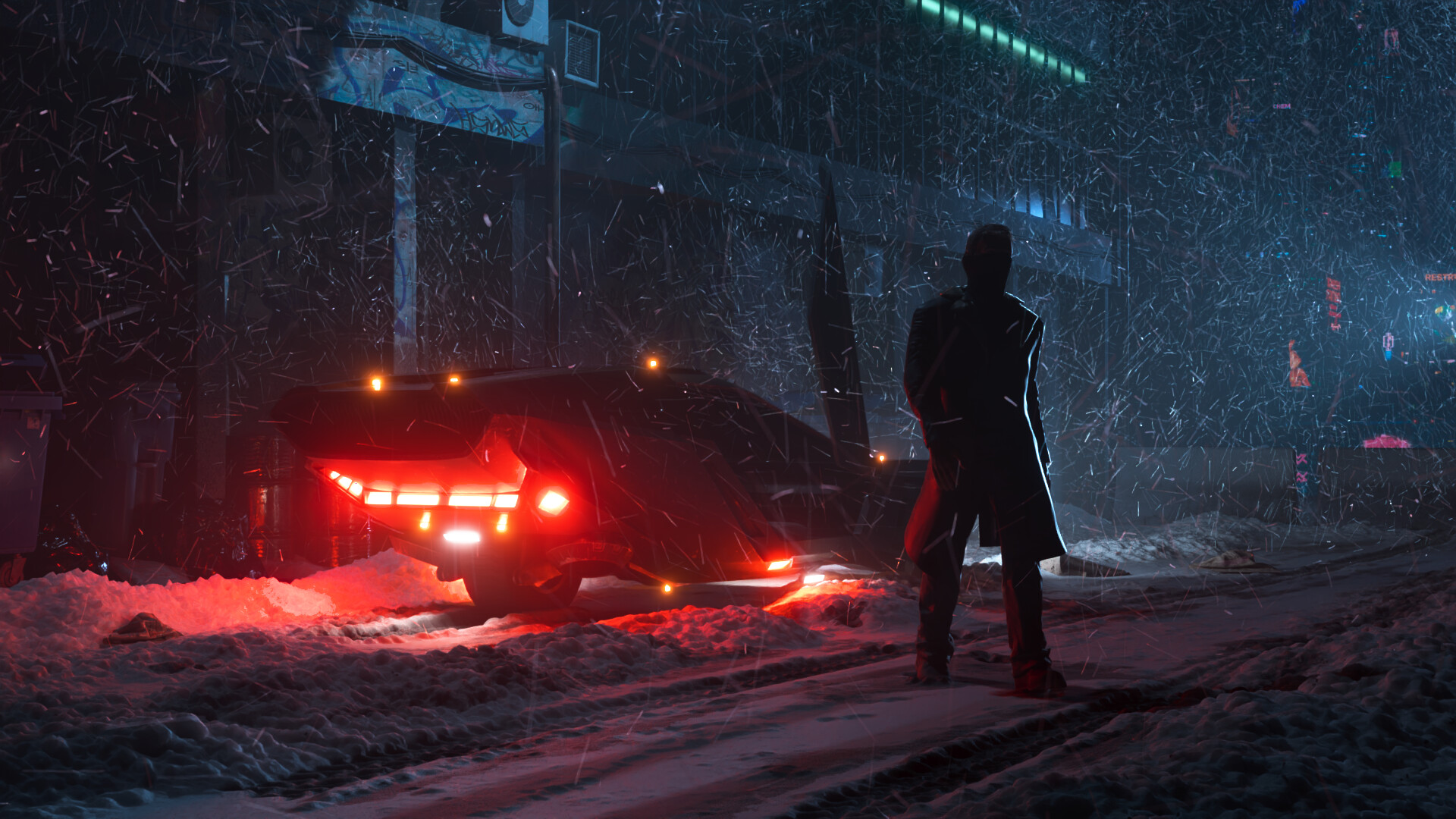 Blade Runner Digital Art Grzegorz Dorochowicz Night Snowing 1920x1080