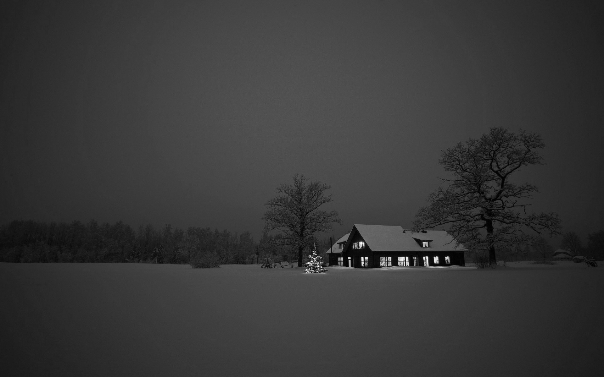 Christmas House Landscape Night Snow 1920x1200